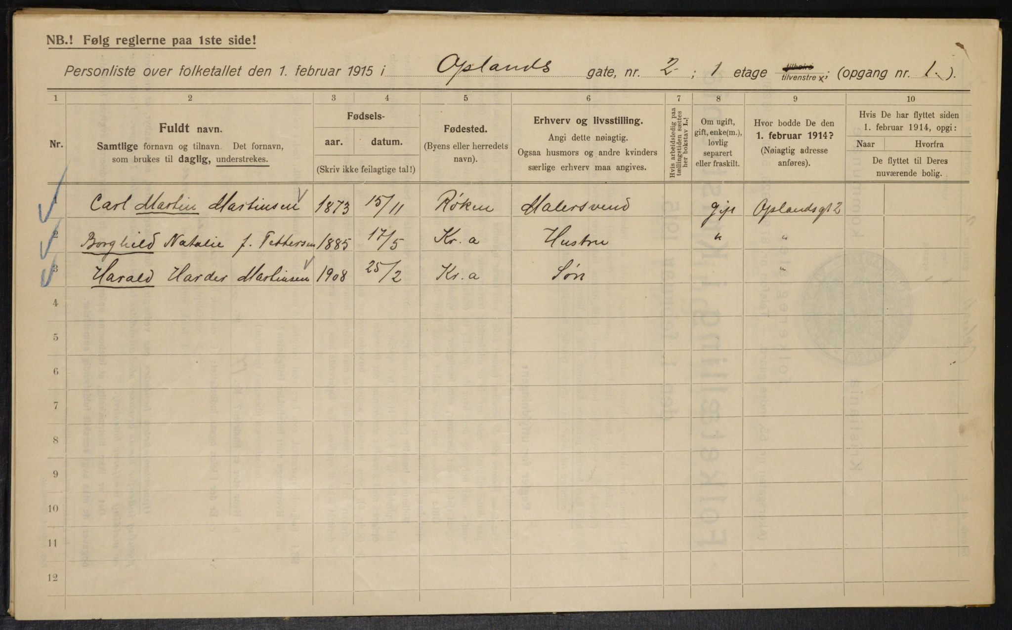 OBA, Kommunal folketelling 1.2.1915 for Kristiania, 1915, s. 75227