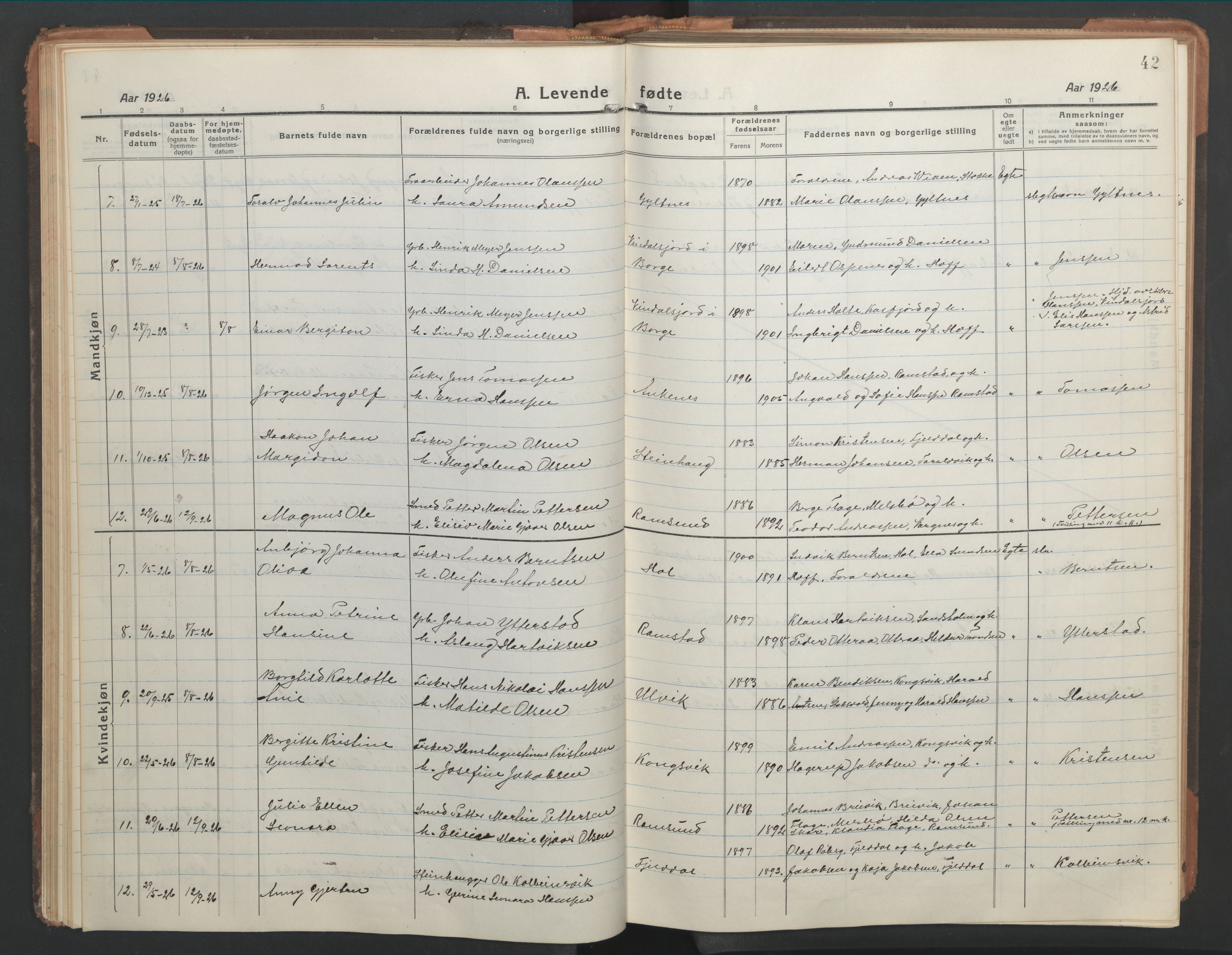 Ministerialprotokoller, klokkerbøker og fødselsregistre - Nordland, AV/SAT-A-1459/865/L0933: Klokkerbok nr. 865C05, 1917-1947, s. 42