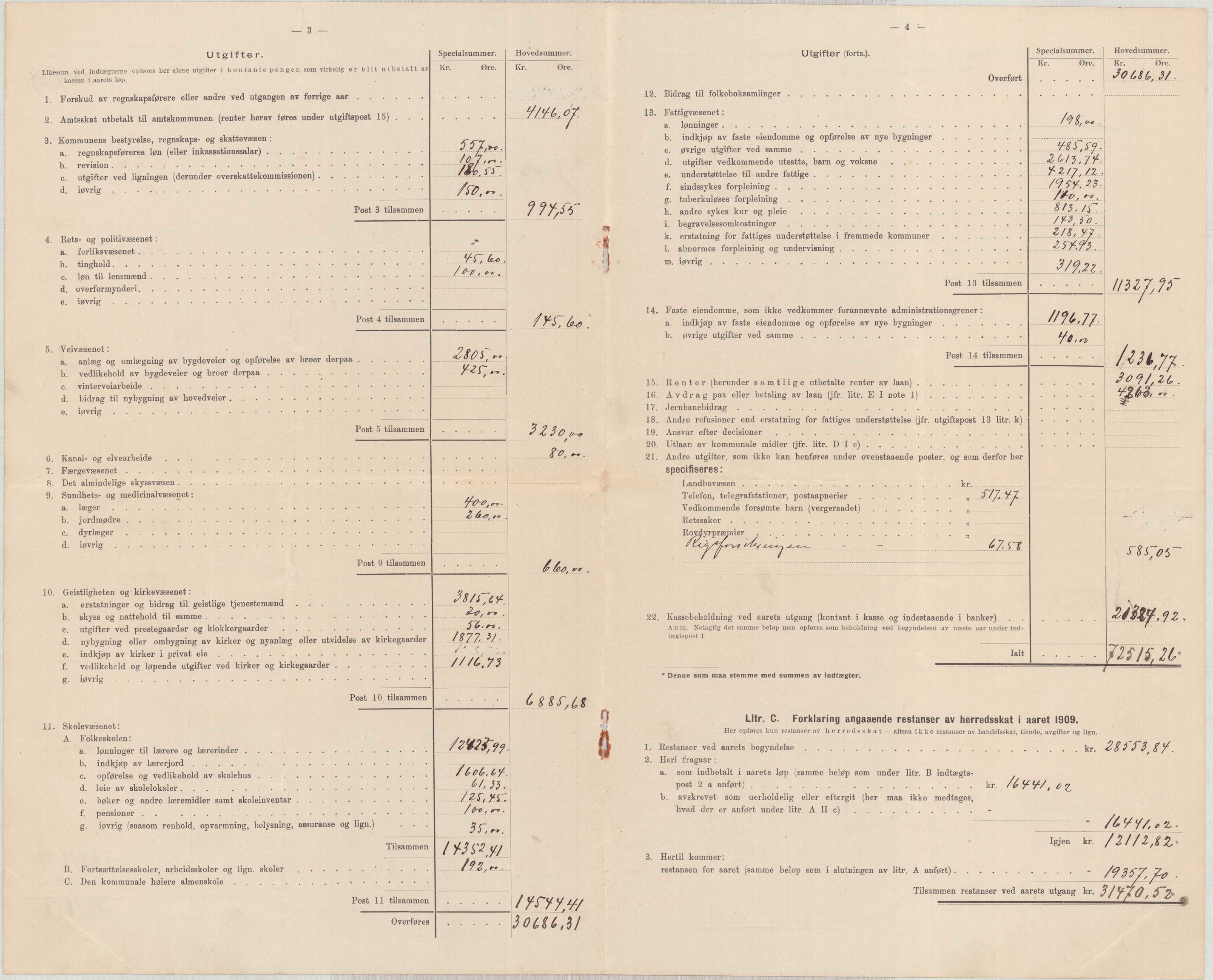 Finnaas kommune. Heradskassen, IKAH/1218a-121/R/Ra/Raa/L0001/0001: Årsrekneskap / Utdrag av kommunerekneskapet, 1904-1910, s. 40