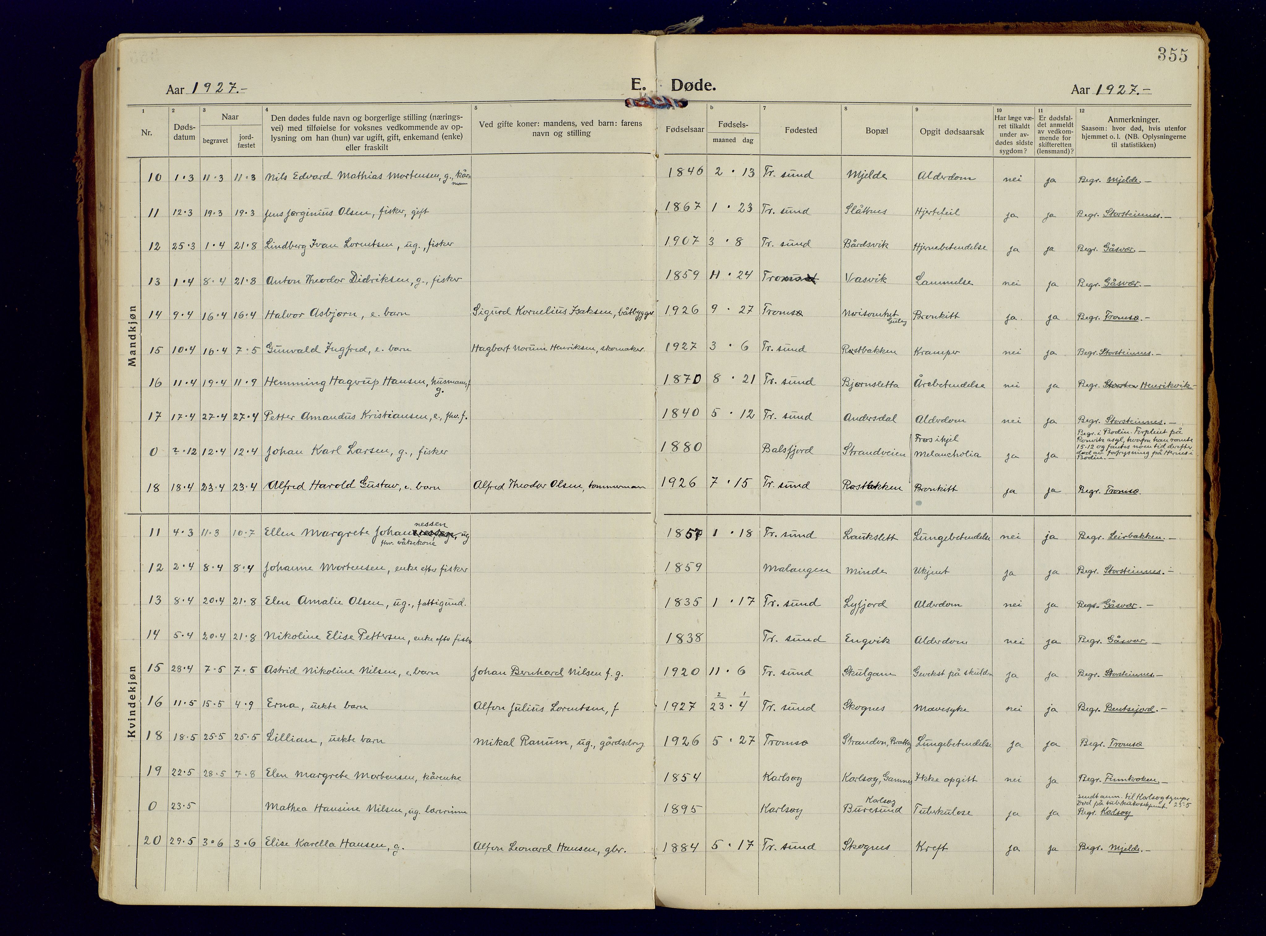 Tromsøysund sokneprestkontor, AV/SATØ-S-1304/G/Ga/L0009kirke: Ministerialbok nr. 9, 1922-1934, s. 355