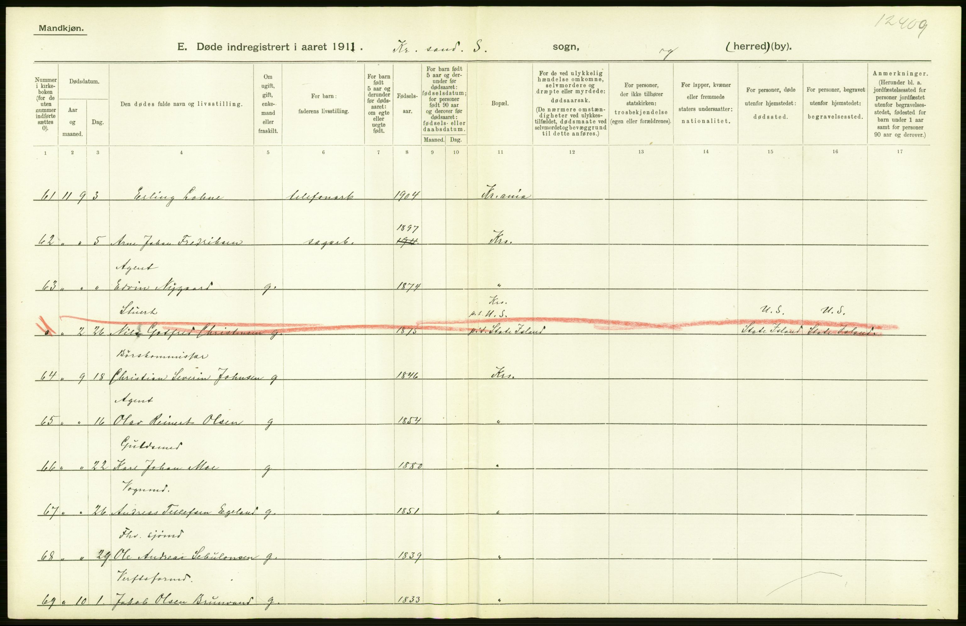 Statistisk sentralbyrå, Sosiodemografiske emner, Befolkning, AV/RA-S-2228/D/Df/Dfb/Dfba/L0024: Lister og Mandals amt:  Gifte, døde, dødfødte. Bygder og byer., 1911, s. 60