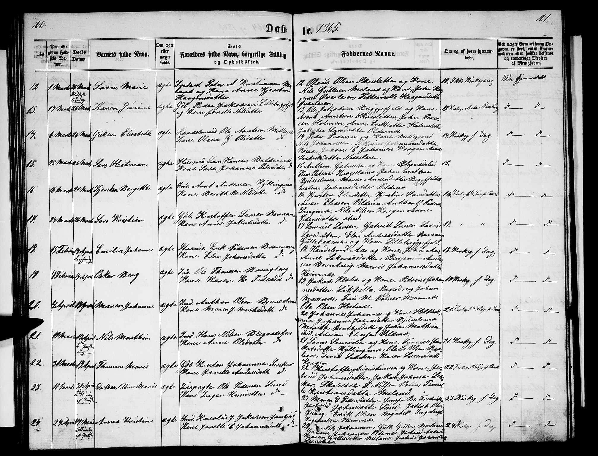 Ministerialprotokoller, klokkerbøker og fødselsregistre - Nordland, AV/SAT-A-1459/825/L0365: Klokkerbok nr. 825C02, 1858-1873, s. 100-101