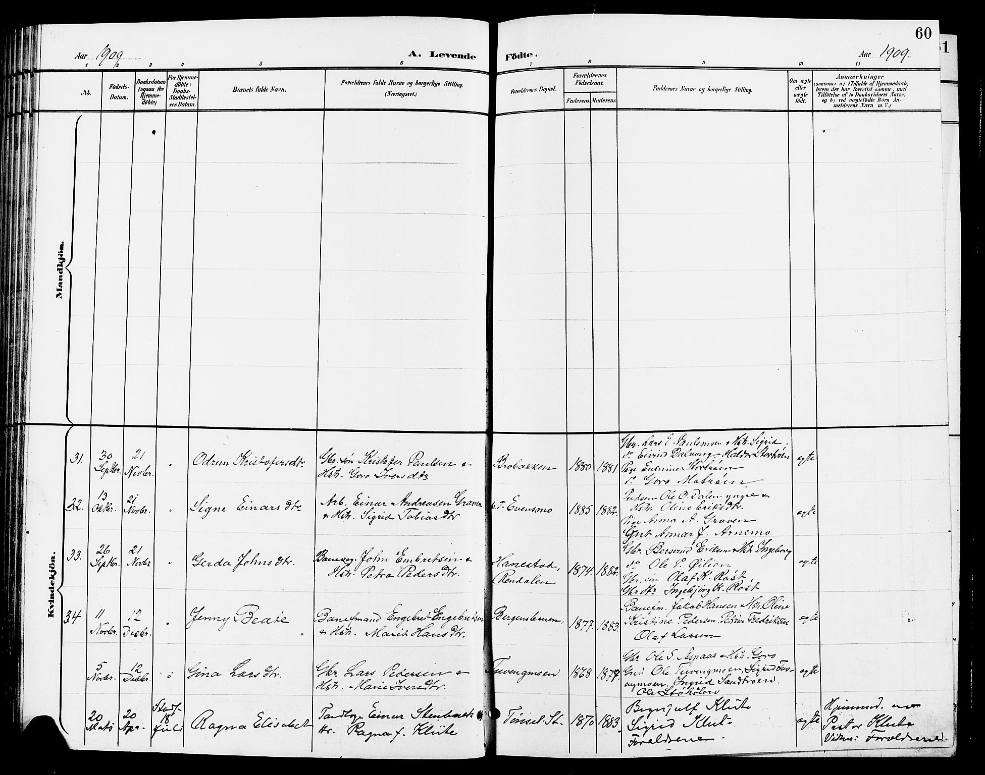 Tynset prestekontor, AV/SAH-PREST-058/H/Ha/Hab/L0009: Klokkerbok nr. 9, 1900-1914, s. 60