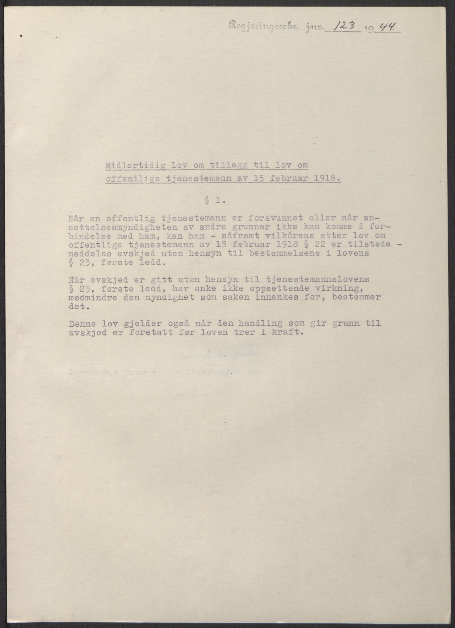 NS-administrasjonen 1940-1945 (Statsrådsekretariatet, de kommisariske statsråder mm), AV/RA-S-4279/D/Db/L0100: Lover, 1944, s. 245