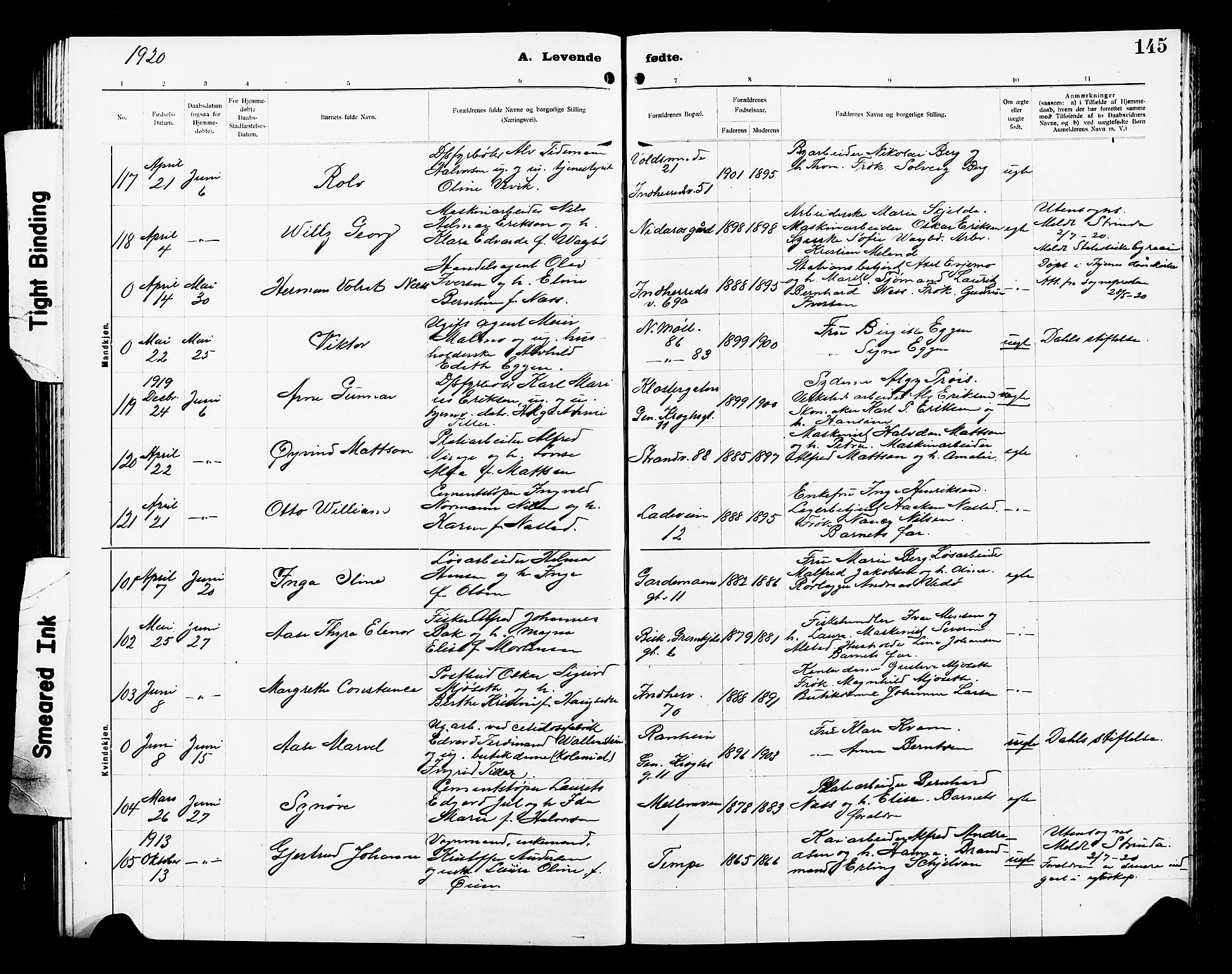 Ministerialprotokoller, klokkerbøker og fødselsregistre - Sør-Trøndelag, SAT/A-1456/605/L0256: Klokkerbok nr. 605C03, 1916-1920, s. 145