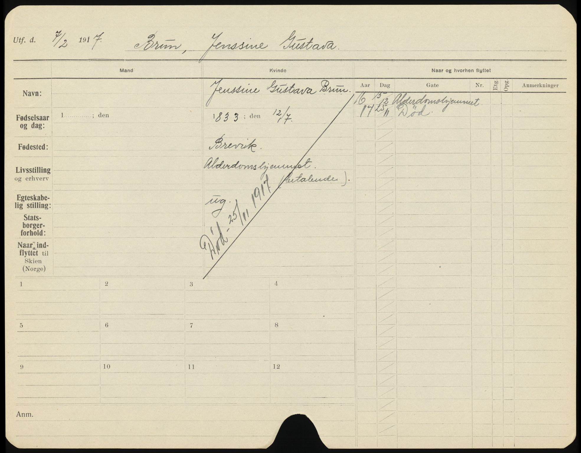 Skien folkeregister, SAKO/A-425/H/Ha/L0001: Døde, 1916-1929, s. 17