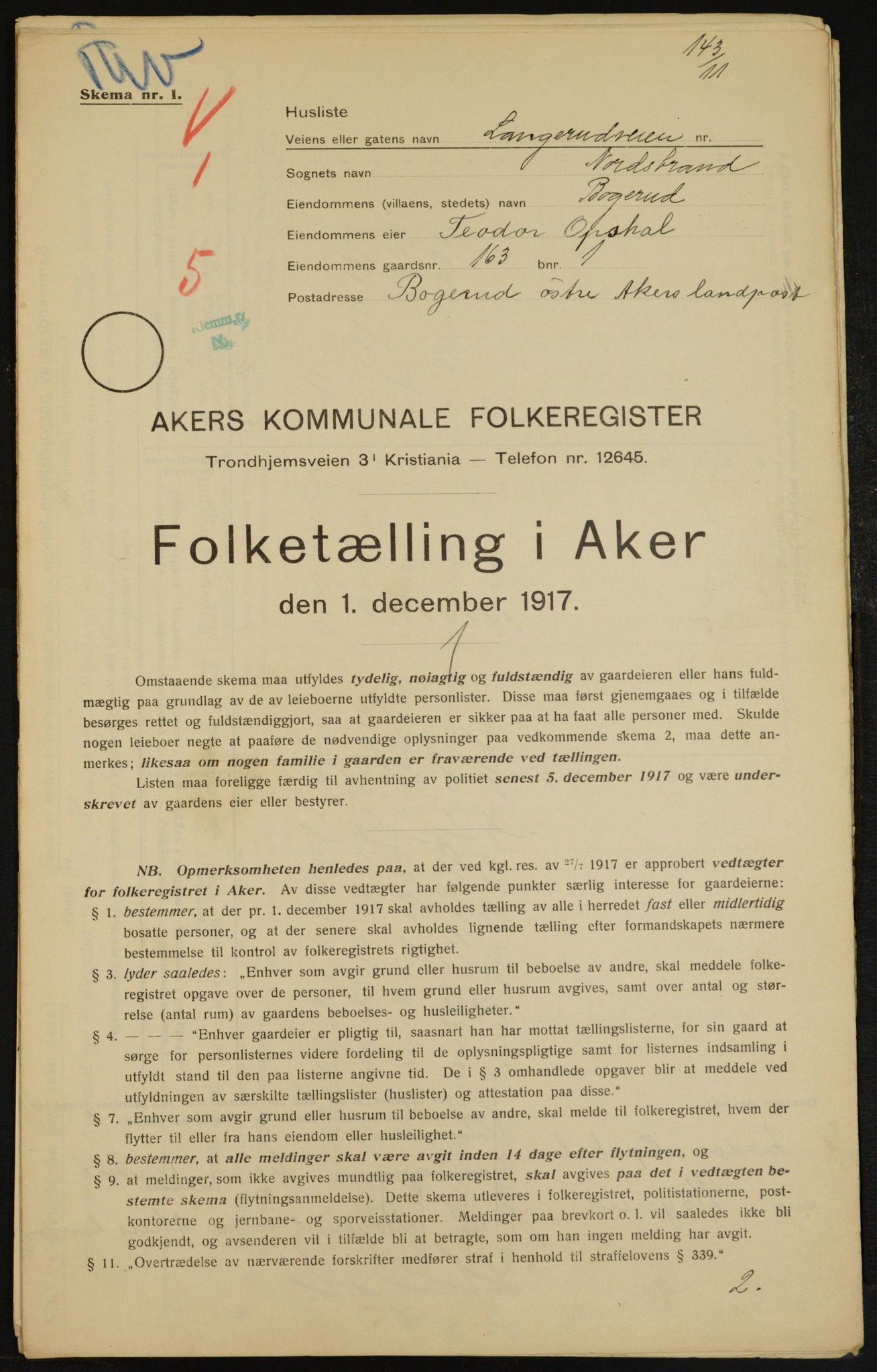 OBA, Kommunal folketelling 1.12.1917 for Aker, 1917, s. 17209