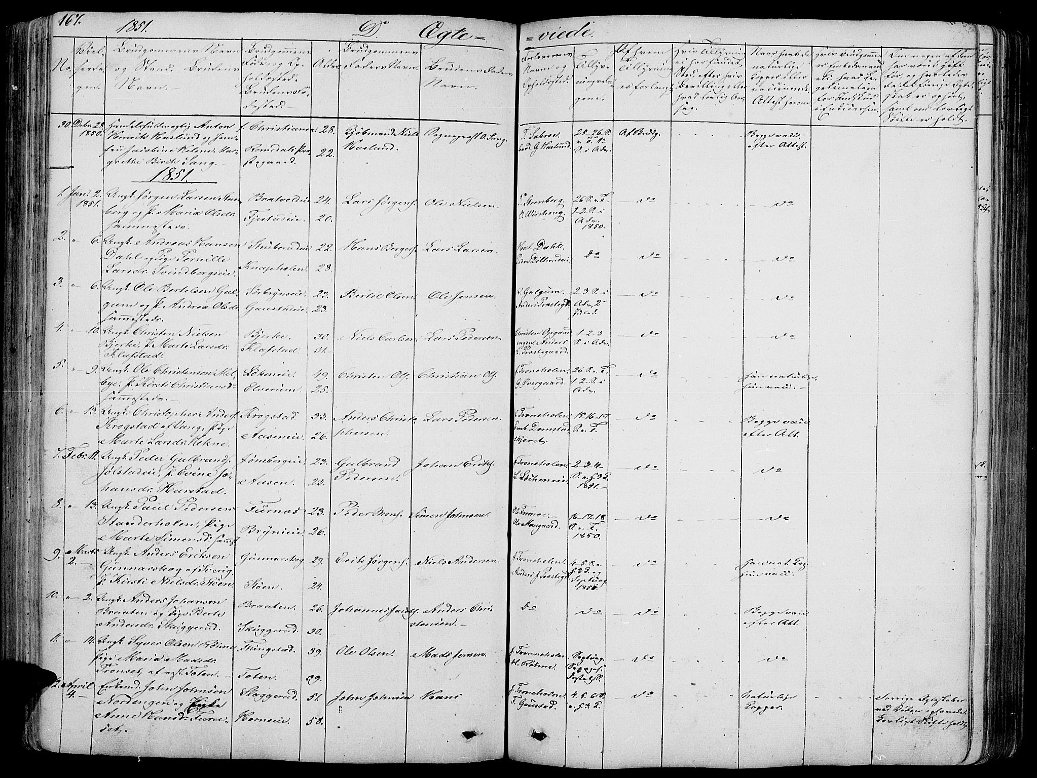Romedal prestekontor, SAH/PREST-004/L/L0009: Klokkerbok nr. 9, 1846-1866, s. 167