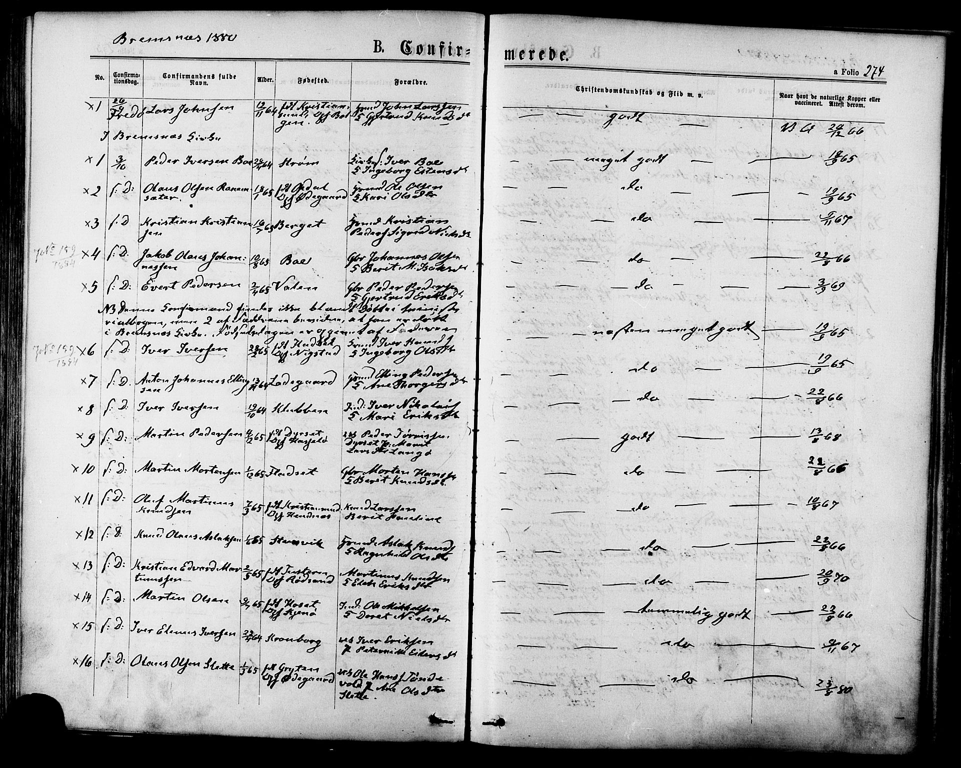 Ministerialprotokoller, klokkerbøker og fødselsregistre - Møre og Romsdal, SAT/A-1454/568/L0806: Ministerialbok nr. 568A12 /3, 1878-1884, s. 274