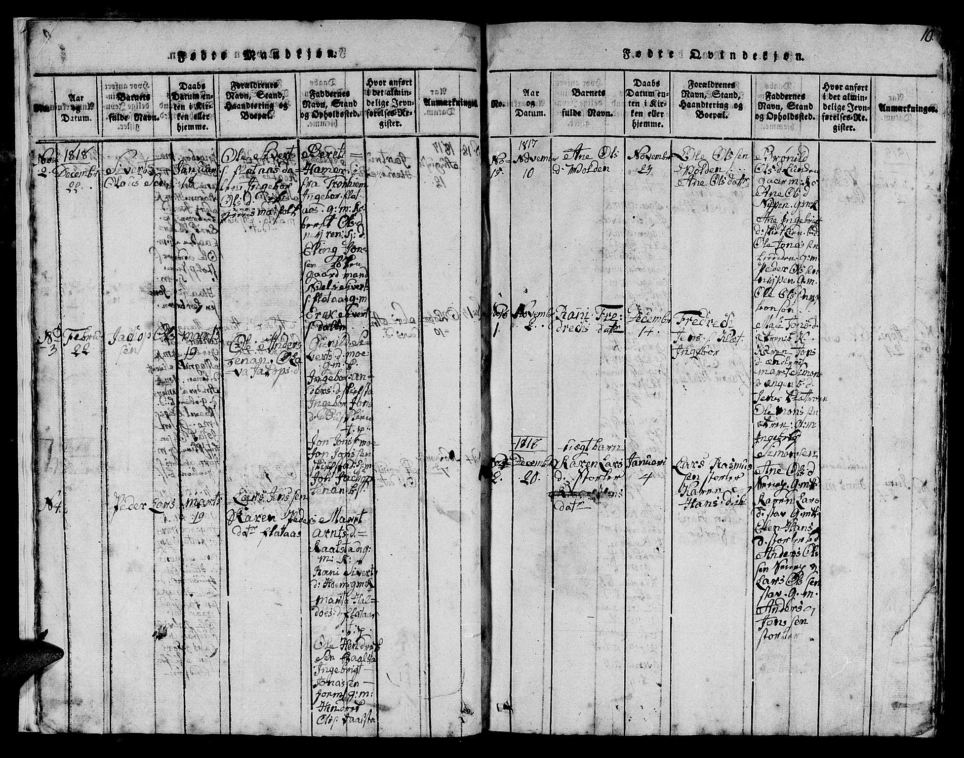Ministerialprotokoller, klokkerbøker og fødselsregistre - Sør-Trøndelag, AV/SAT-A-1456/613/L0393: Klokkerbok nr. 613C01, 1816-1886, s. 10