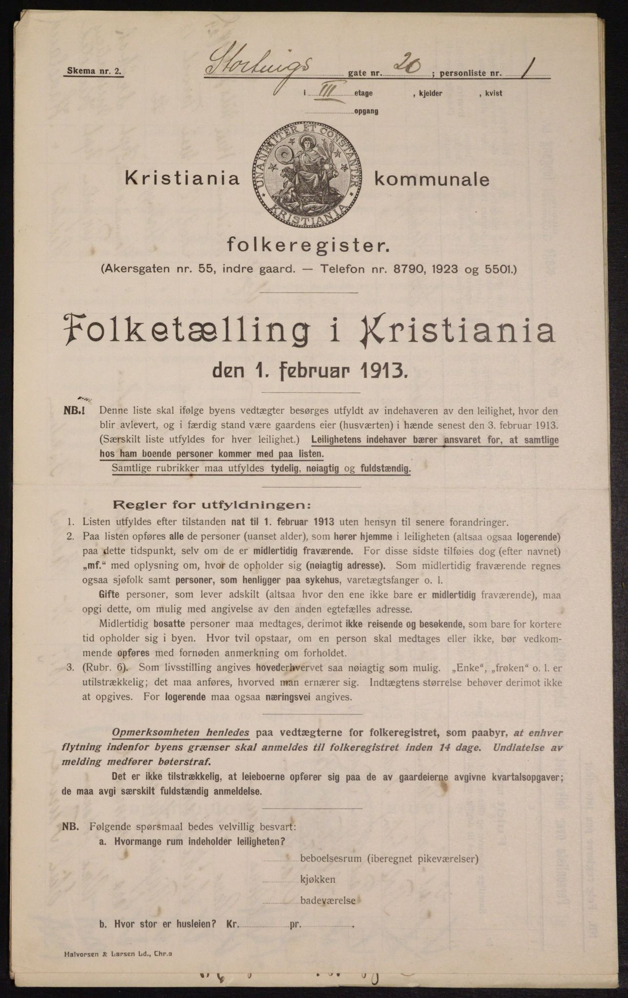 OBA, Kommunal folketelling 1.2.1913 for Kristiania, 1913, s. 103658