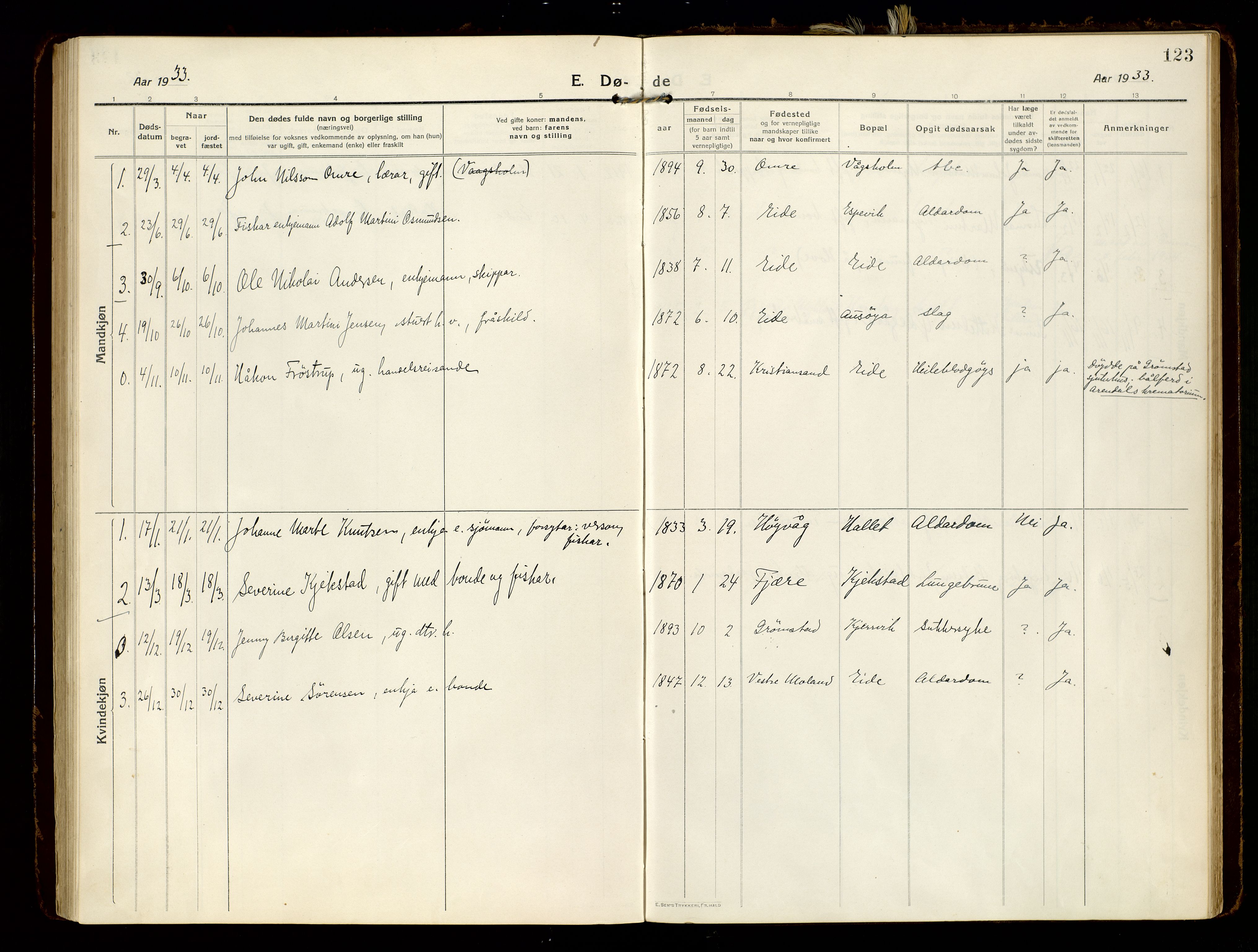 Hommedal sokneprestkontor, SAK/1111-0023/F/Fa/Faa/L0004: Ministerialbok nr. A 4, 1916-1945, s. 123