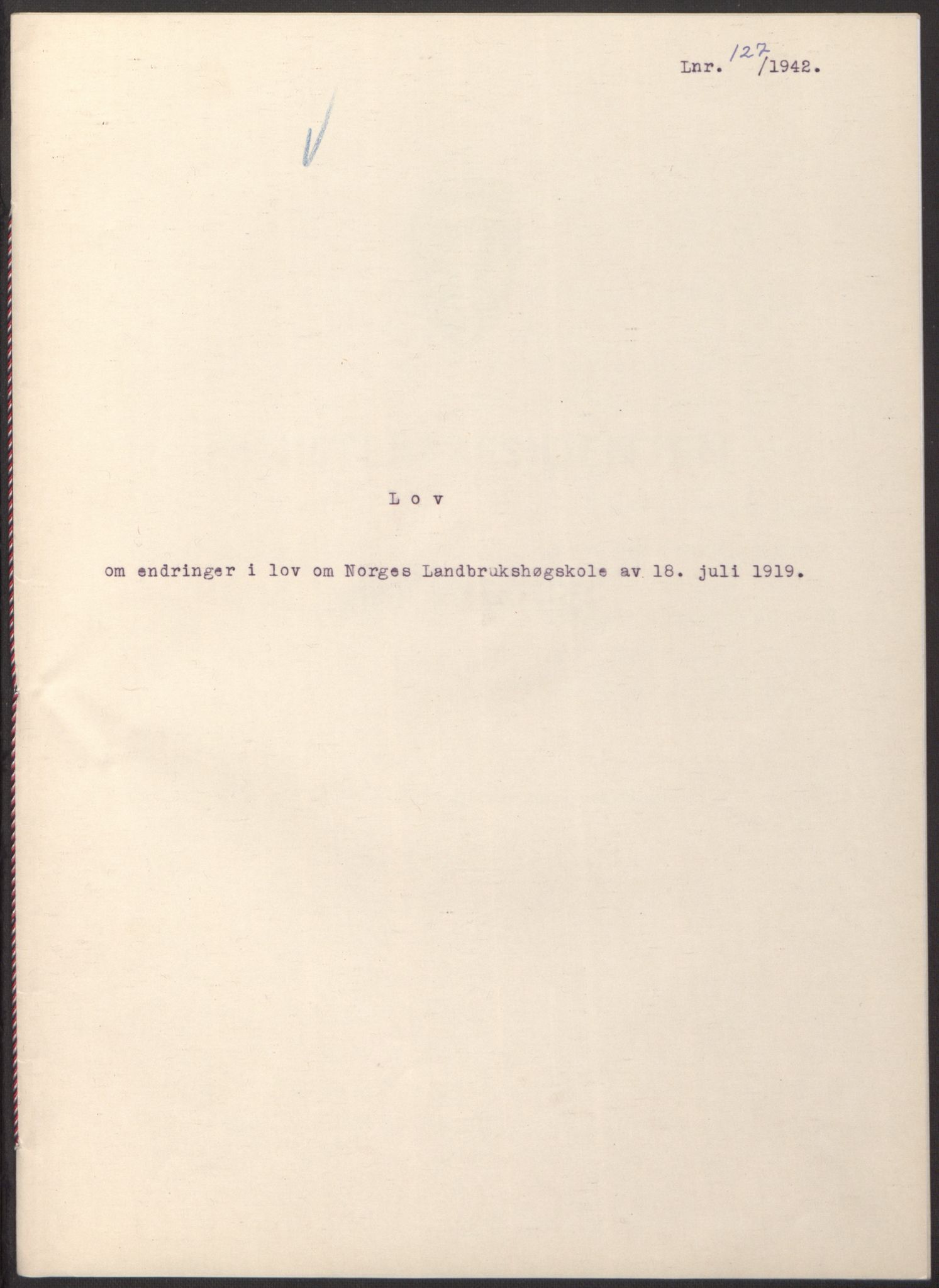 NS-administrasjonen 1940-1945 (Statsrådsekretariatet, de kommisariske statsråder mm), AV/RA-S-4279/D/Db/L0098: Lover II, 1942, s. 27