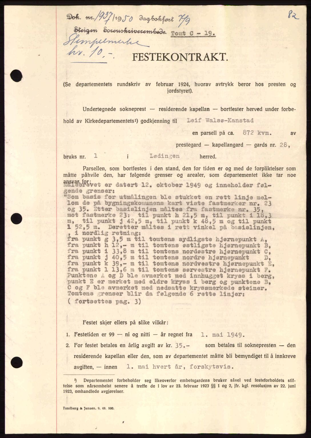 Steigen og Ofoten sorenskriveri, SAT/A-0030/1/2/2C: Pantebok nr. A21, 1950-1950, Dagboknr: 1937/1950