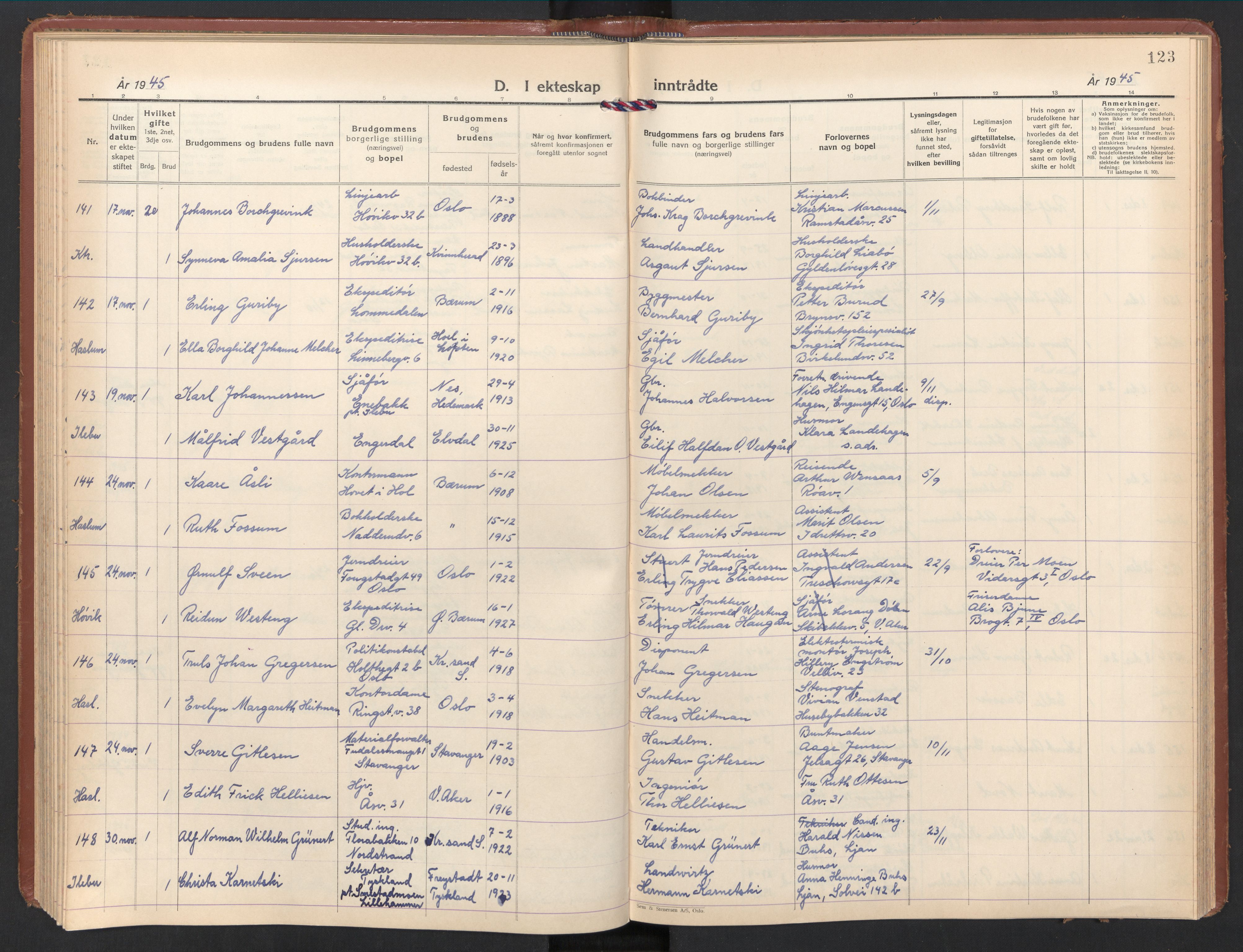 Østre Bærum prestekontor Kirkebøker, AV/SAO-A-10887/F/Fa/L0008: Ministerialbok nr. 8, 1940-1948, s. 123