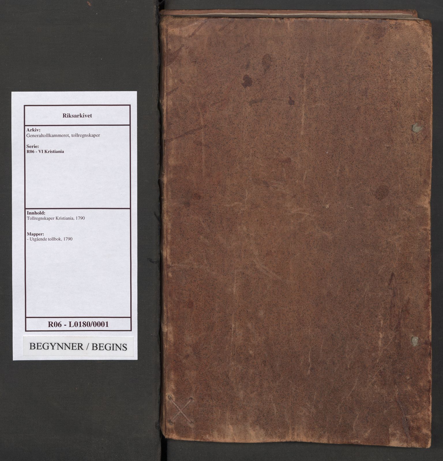 Generaltollkammeret, tollregnskaper, RA/EA-5490/R06/L0180/0001: Tollregnskaper Kristiania / Utgående tollbok, 1790