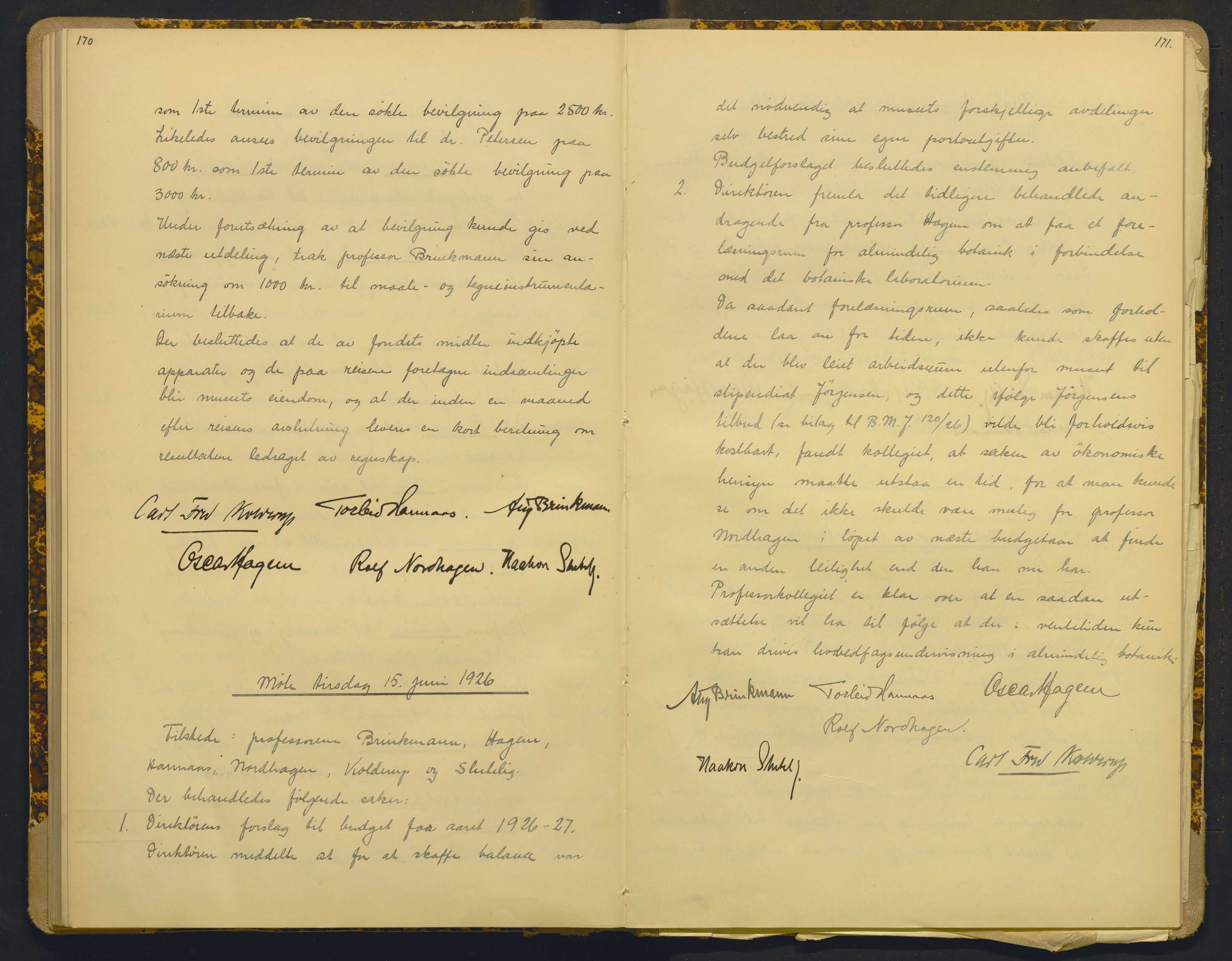 Bergens Museum, AV/SAB-A-17301/18/A/L0001: Bestyrerkollegiets forhandlingsprotokoll med register , 1907-1927, s. 170-171