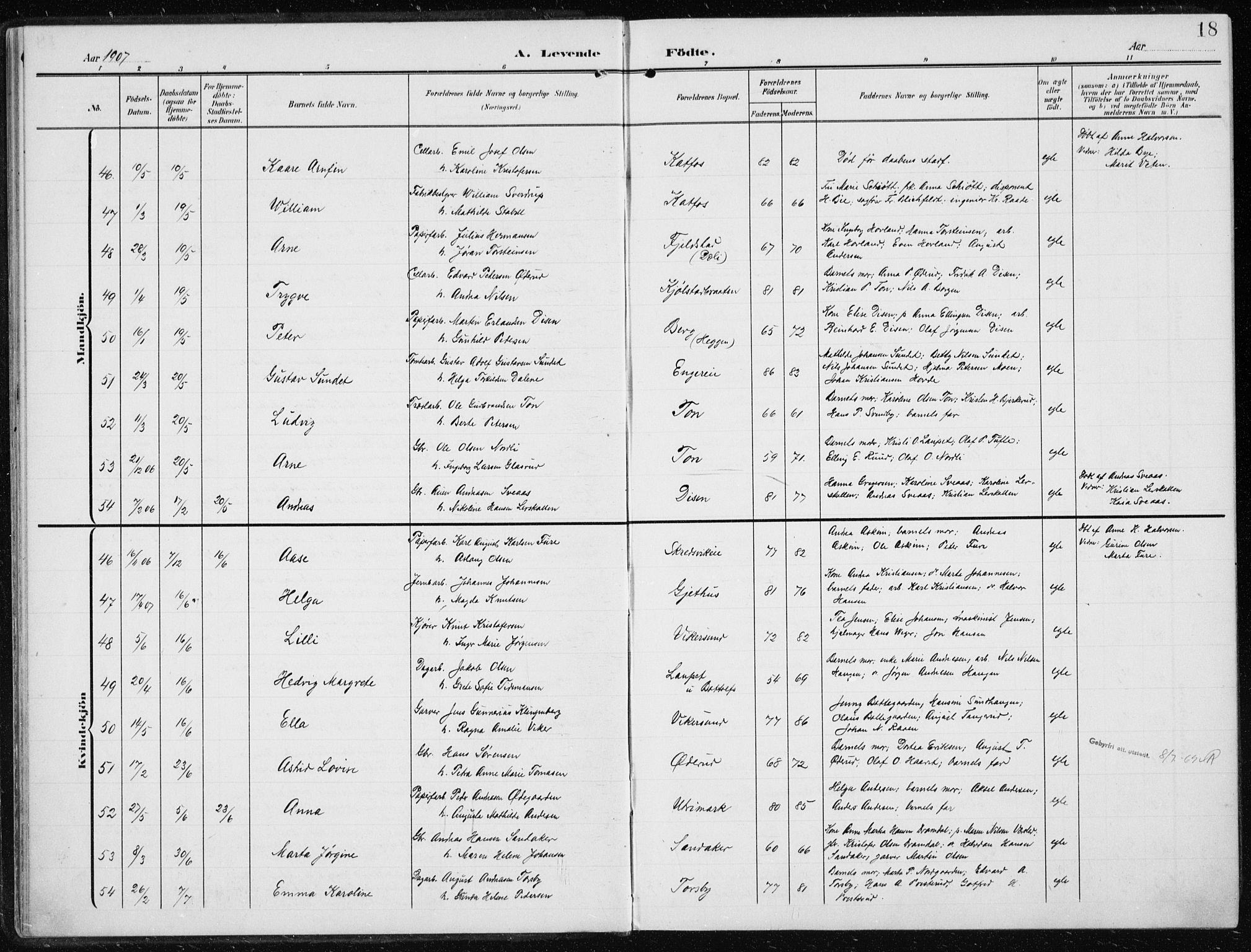 Modum kirkebøker, AV/SAKO-A-234/F/Fa/L0014a: Ministerialbok nr. 14A, 1906-1918, s. 18