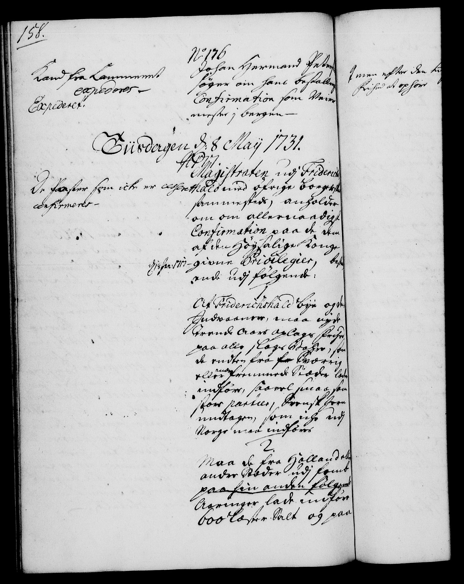 Rentekammeret, Kammerkanselliet, AV/RA-EA-3111/G/Gh/Gha/L0013: Norsk ekstraktmemorialprotokoll (merket RK 53.58), 1731, s. 158