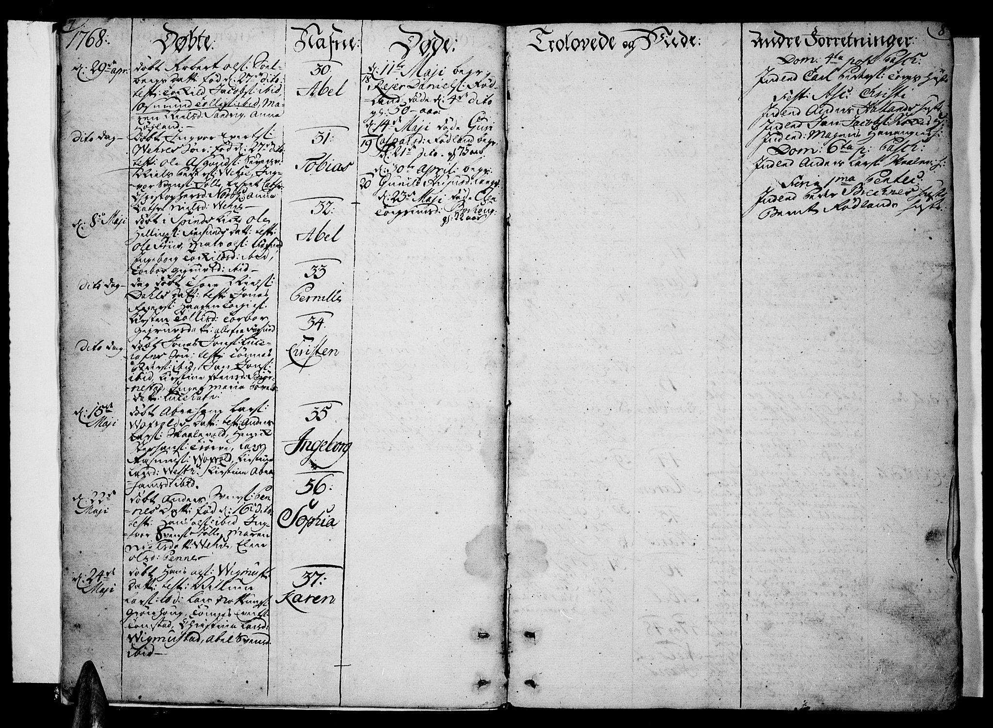 Lista sokneprestkontor, AV/SAK-1111-0027/F/Fa/L0004: Ministerialbok nr. A 4, 1768-1794, s. 7-8