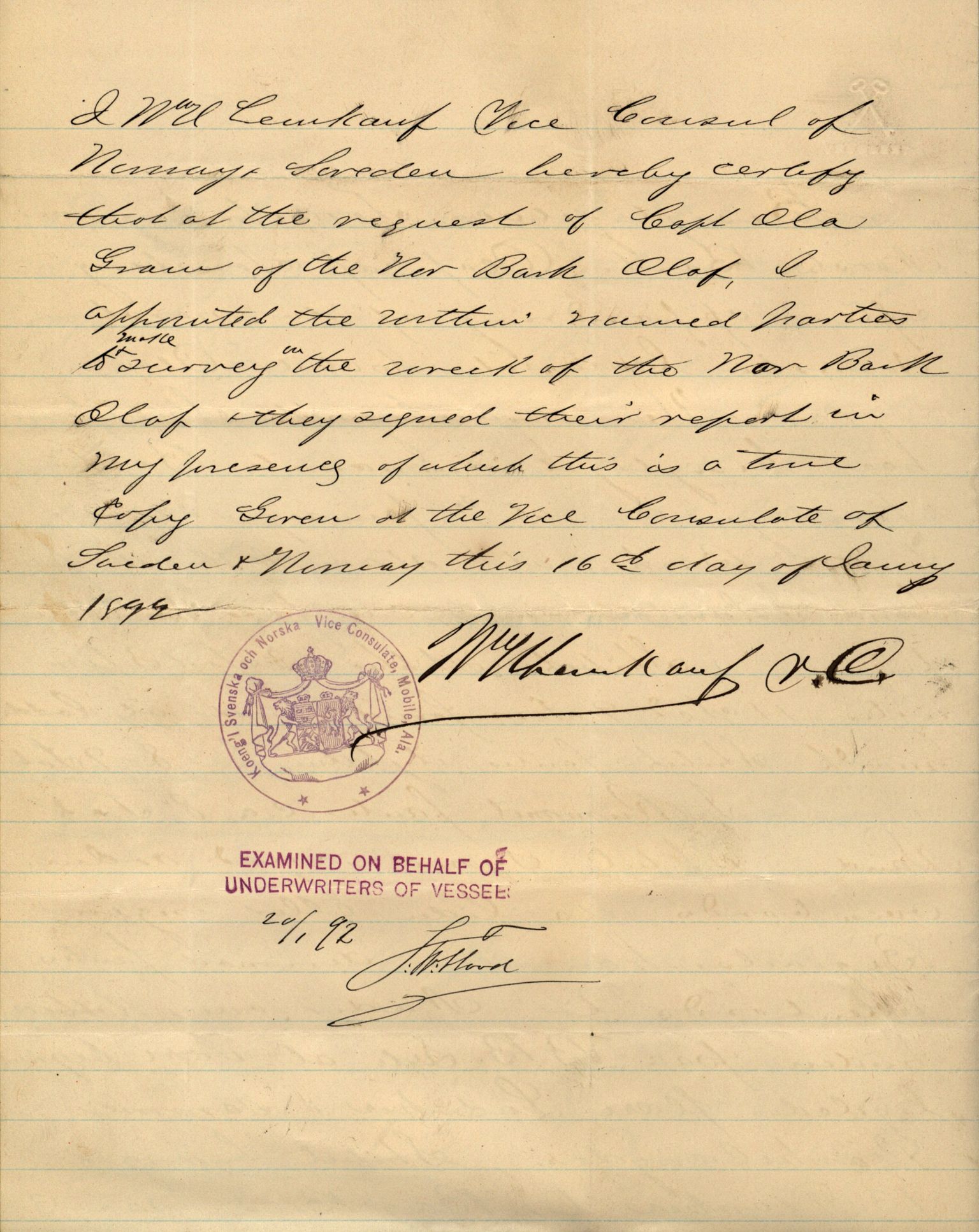 Pa 63 - Østlandske skibsassuranceforening, VEMU/A-1079/G/Ga/L0028/0005: Havaridokumenter / Tjømø, Magnolia, Caroline, Olaf, Stjernen, 1892, s. 119