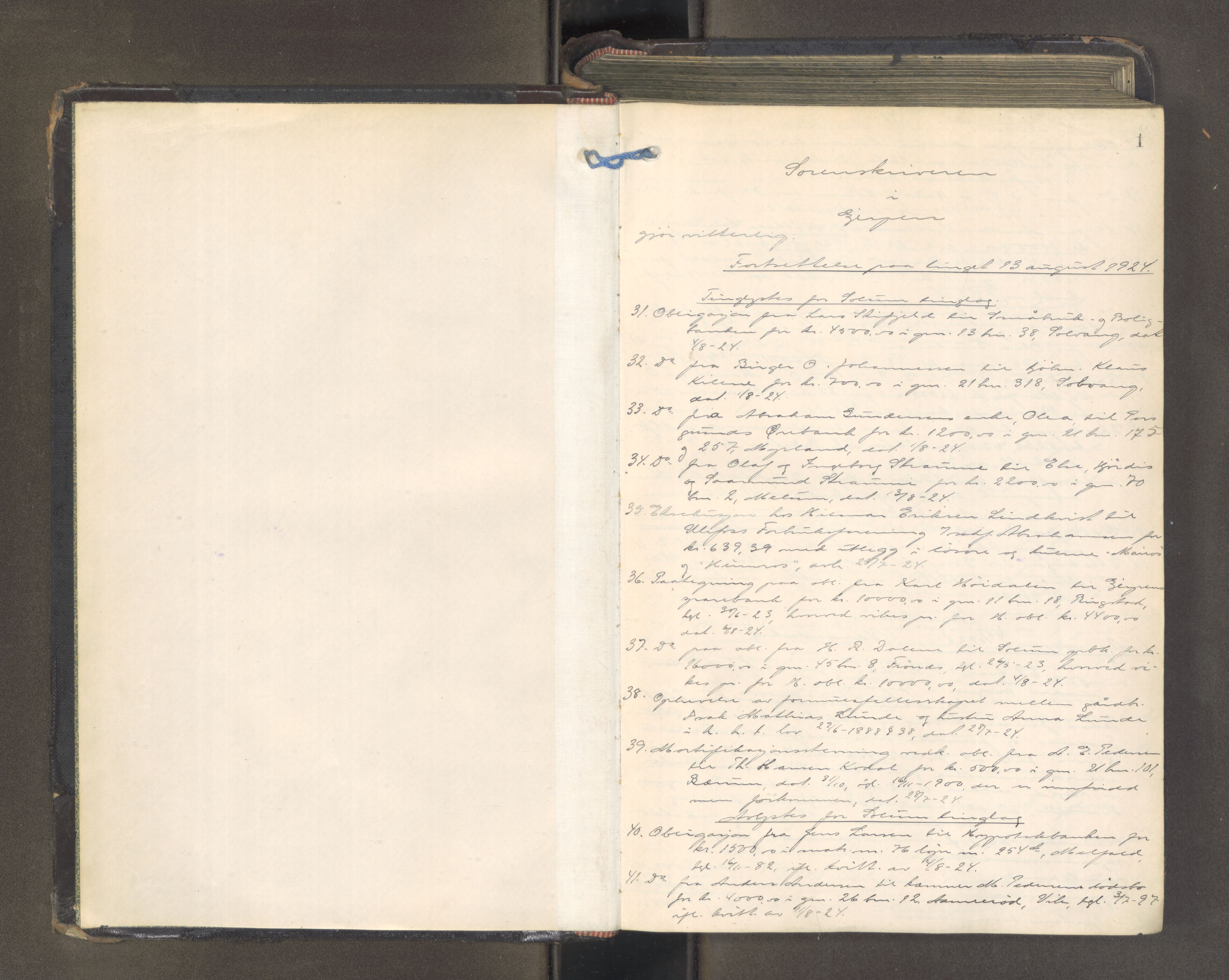 Gjerpen sorenskriveri, AV/SAKO-A-216/F/Fa/Faa/L0018: Tingbok, 1924-1926, s. 1