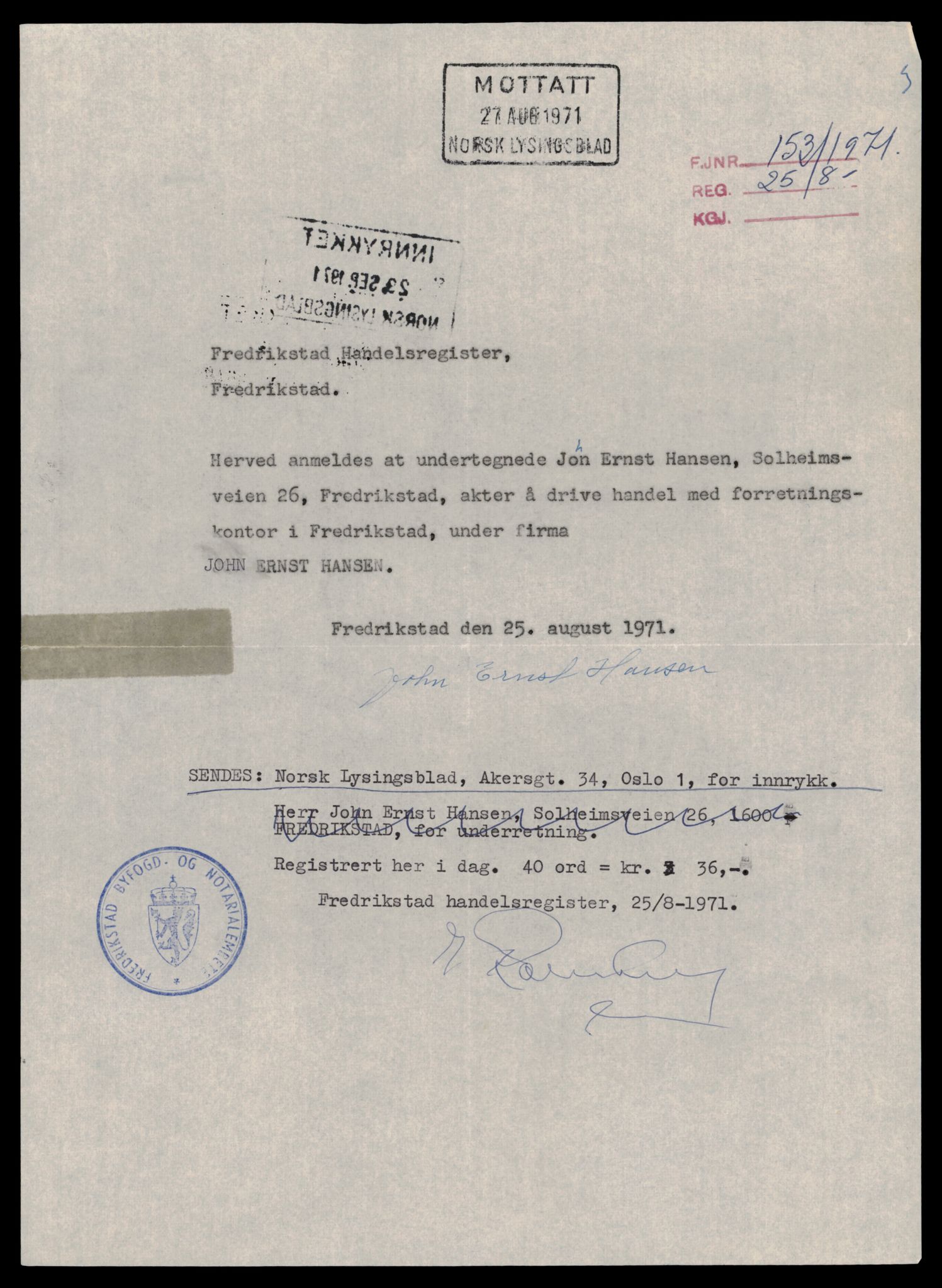 Fredrikstad tingrett, AV/SAT-A-10473/K/Kb/Kbb/L0023: Enkeltmannsforetak, aksjeselskap og andelslag, J. Hansen-Hem, 1944-1990, s. 1