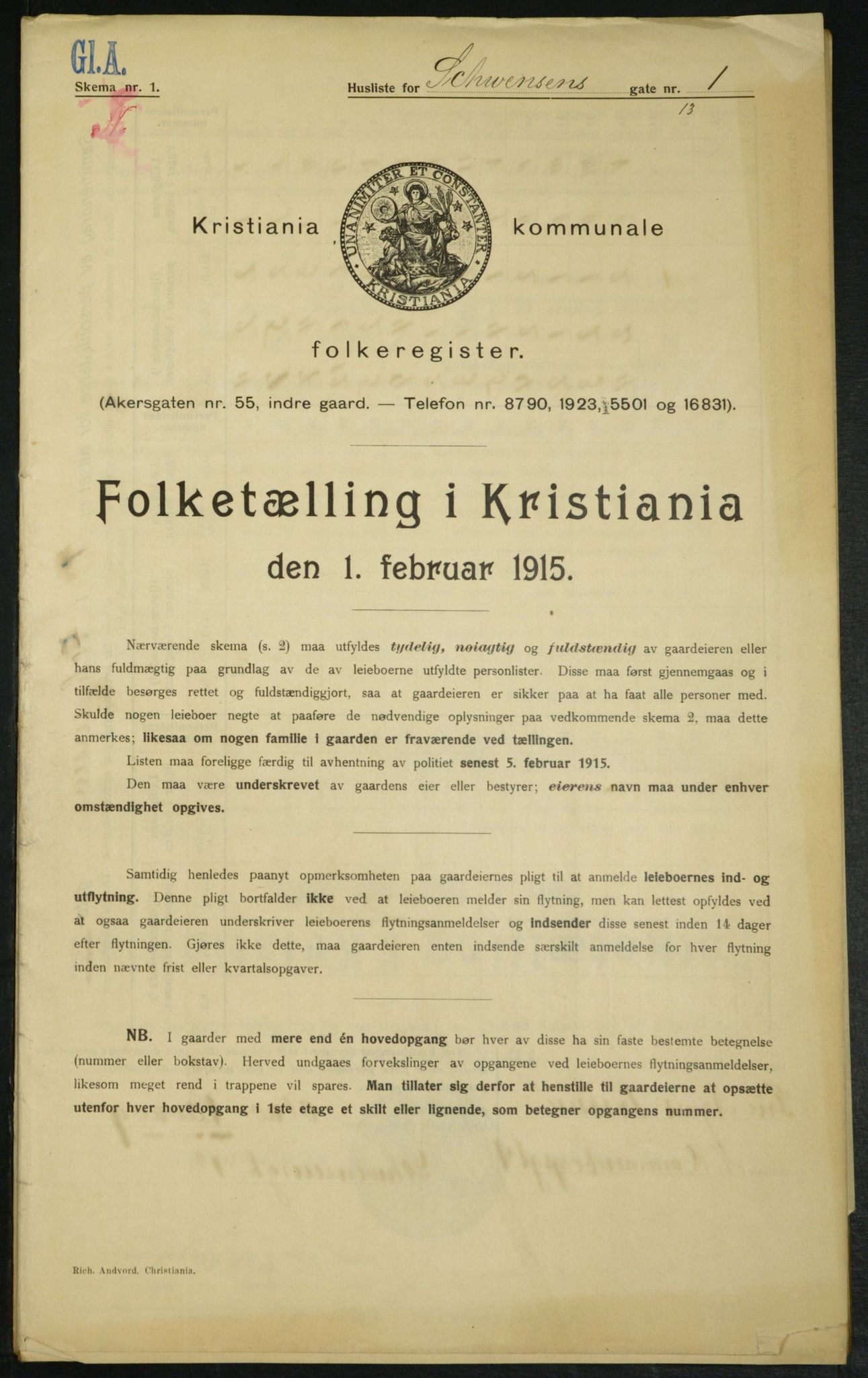 OBA, Kommunal folketelling 1.2.1915 for Kristiania, 1915, s. 92310