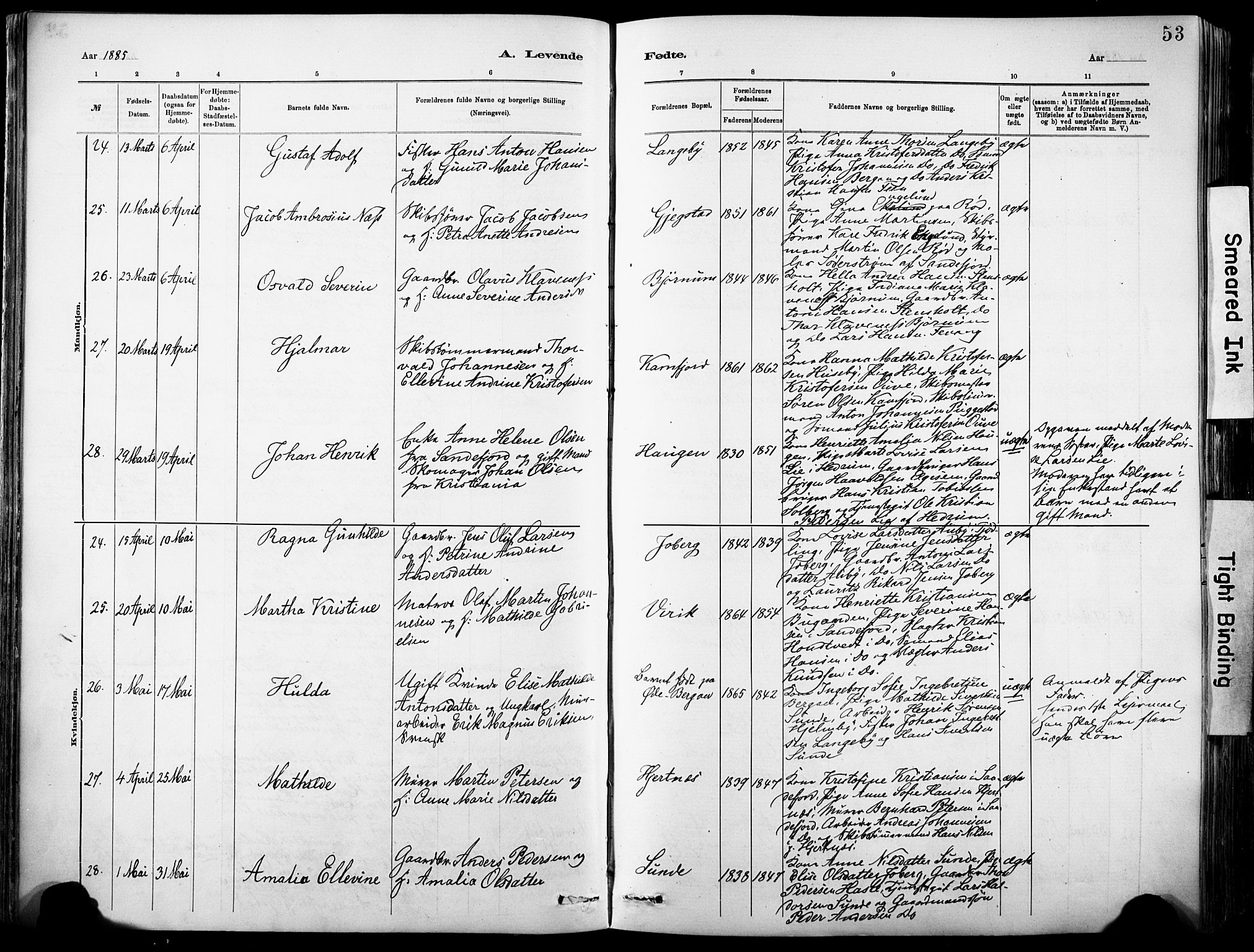 Sandar kirkebøker, AV/SAKO-A-243/F/Fa/L0012: Ministerialbok nr. 12, 1883-1895, s. 53