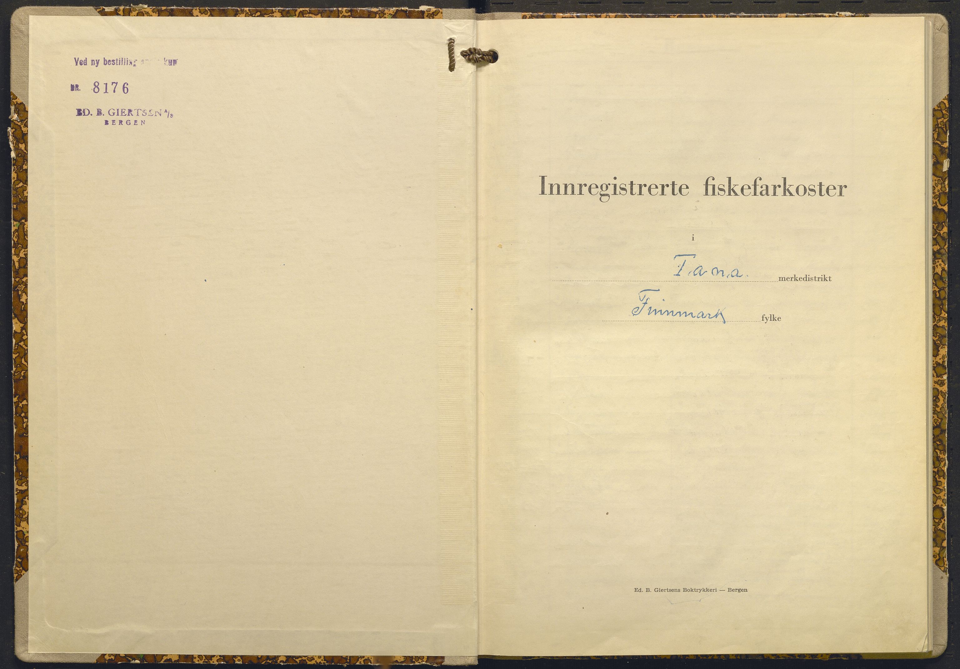 Fiskeridirektoratet - 1 Adm. ledelse - 13 Båtkontoret, AV/SAB-A-2003/I/Ia/Ia.a/L0060: 135.0120/2 Merkeprotokoll - Tana, 1953-1967