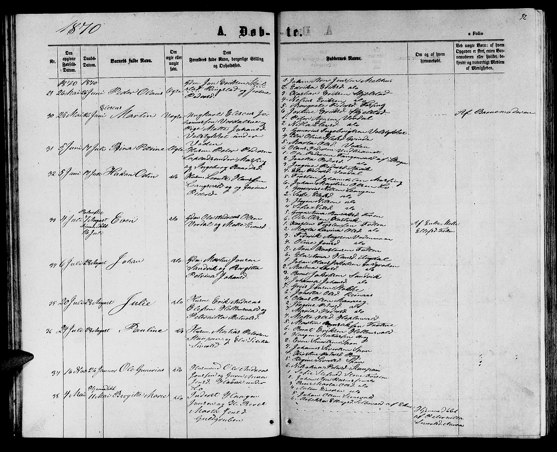Ministerialprotokoller, klokkerbøker og fødselsregistre - Nord-Trøndelag, SAT/A-1458/714/L0133: Klokkerbok nr. 714C02, 1865-1877, s. 32