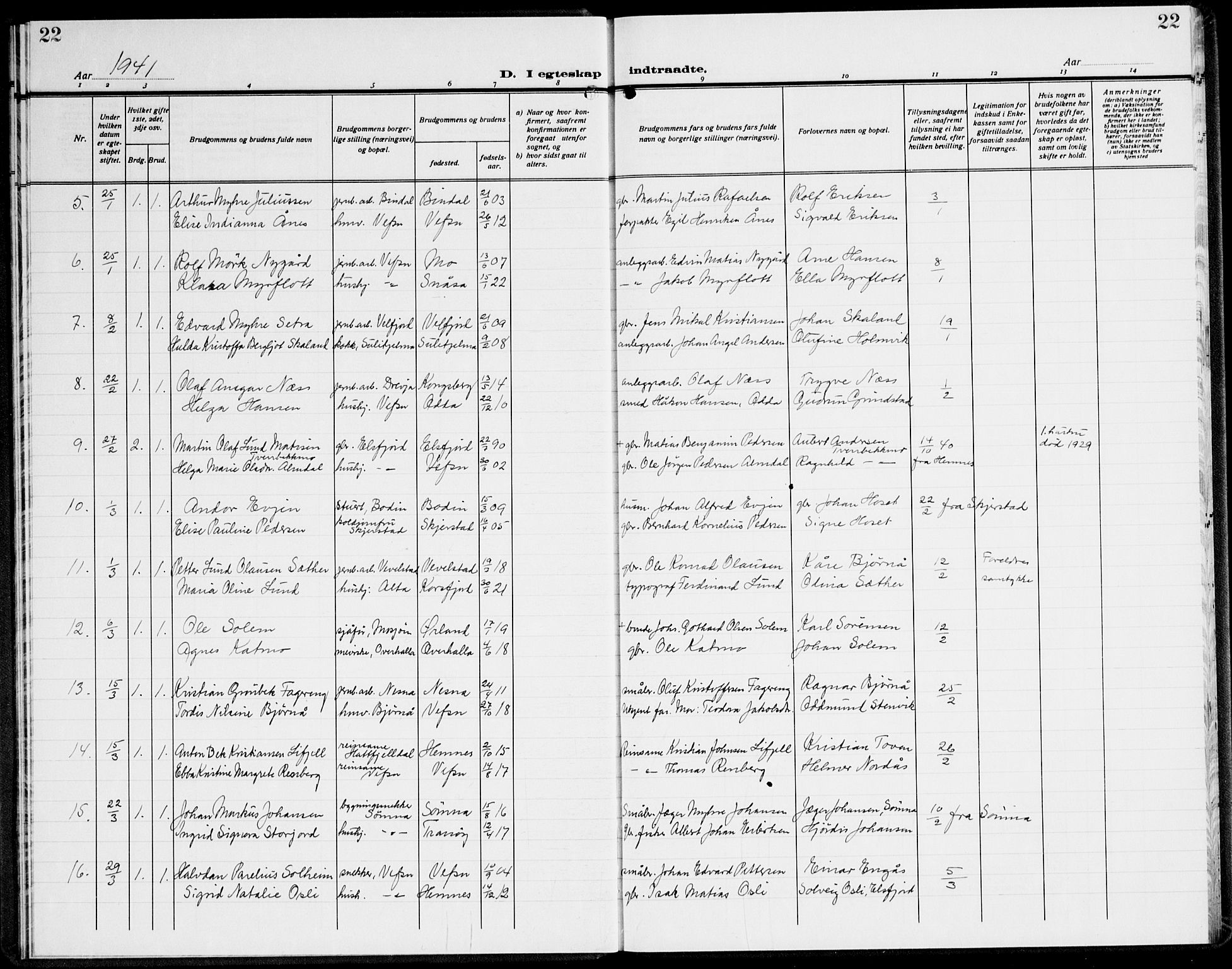 Ministerialprotokoller, klokkerbøker og fødselsregistre - Nordland, AV/SAT-A-1459/820/L0304: Klokkerbok nr. 820C06, 1934-1944, s. 22