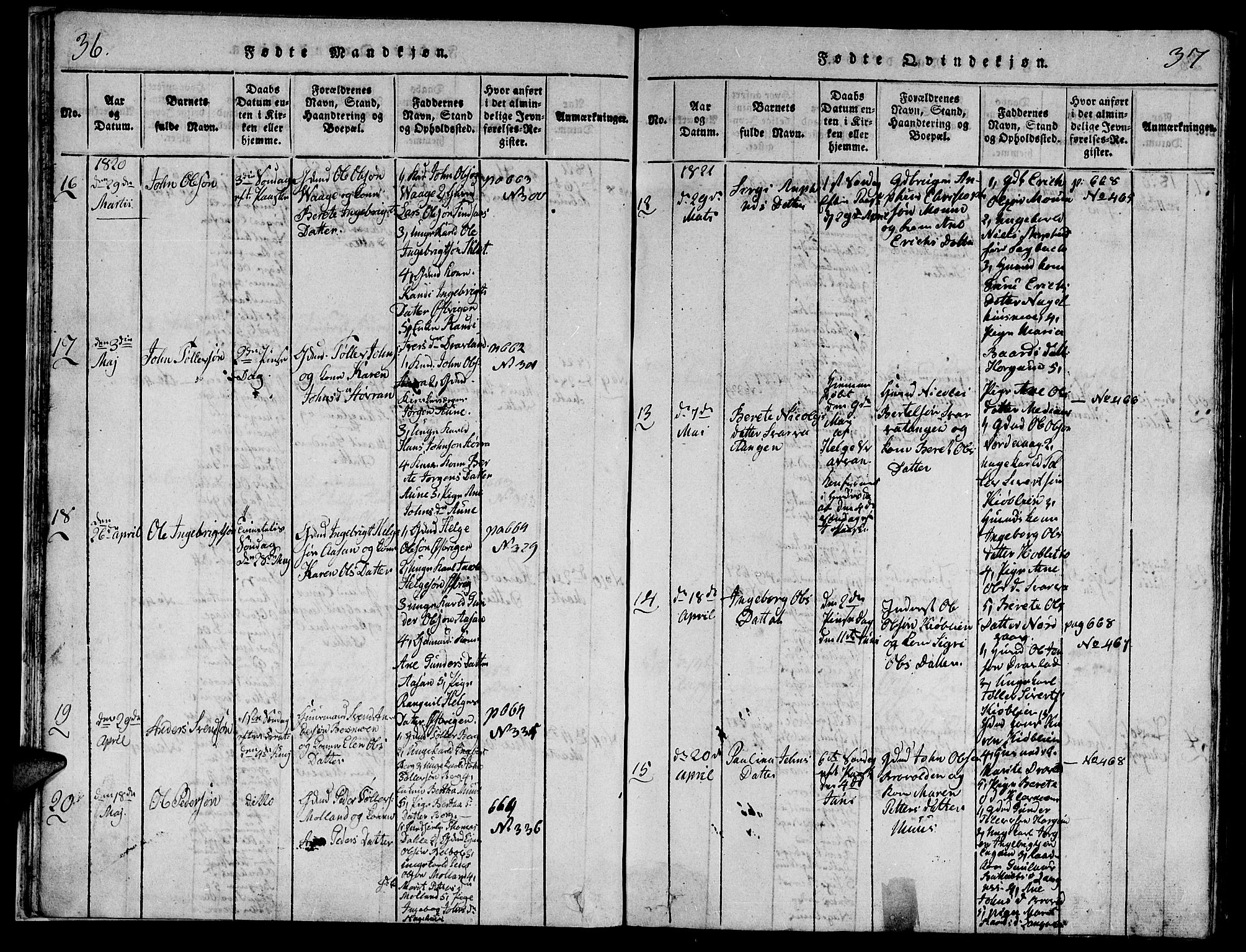 Ministerialprotokoller, klokkerbøker og fødselsregistre - Nord-Trøndelag, AV/SAT-A-1458/749/L0479: Klokkerbok nr. 749C01, 1817-1829, s. 36-37