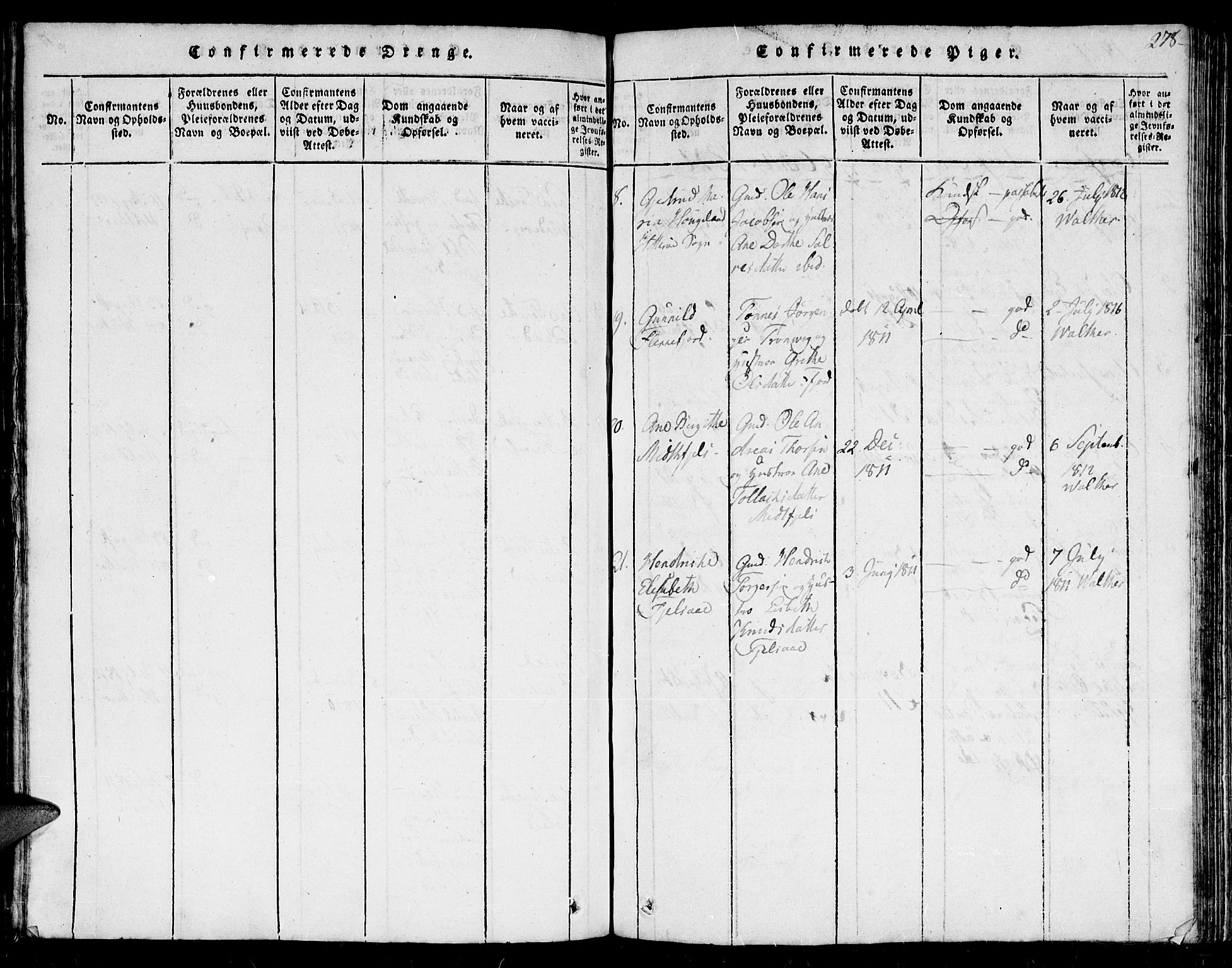 Flekkefjord sokneprestkontor, AV/SAK-1111-0012/F/Fb/Fbc/L0003: Klokkerbok nr. B 3, 1815-1826, s. 278