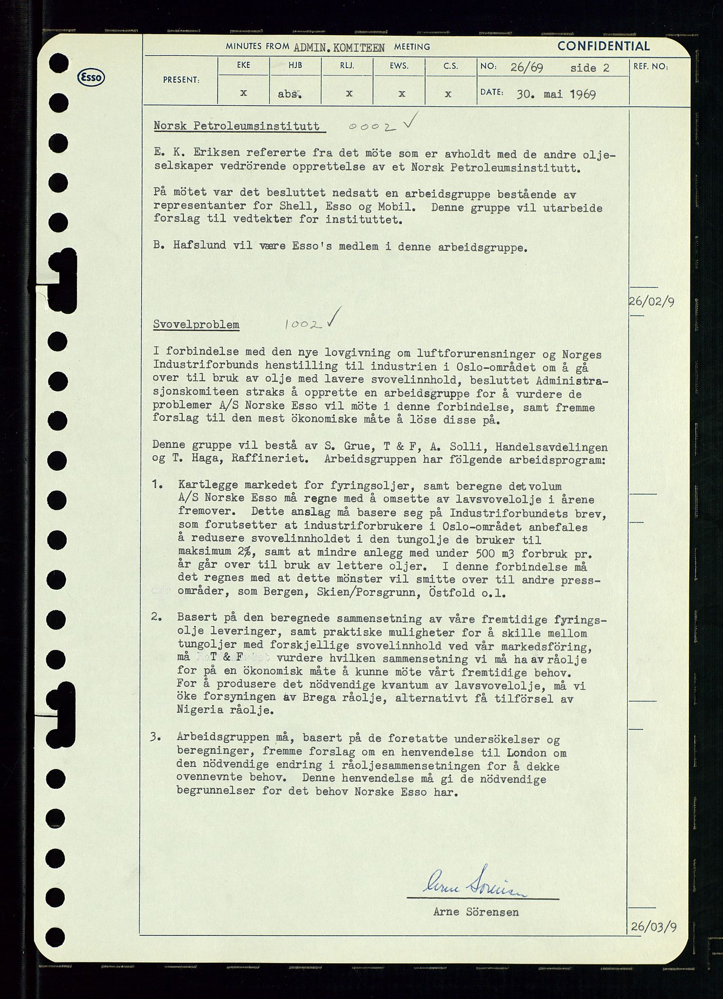Pa 0982 - Esso Norge A/S, SAST/A-100448/A/Aa/L0003/0001: Den administrerende direksjon Board minutes (styrereferater) og Bedriftforsamlingsprotokoll / Den administrerende direksjon Board minutes (styrereferater), 1969, s. 86