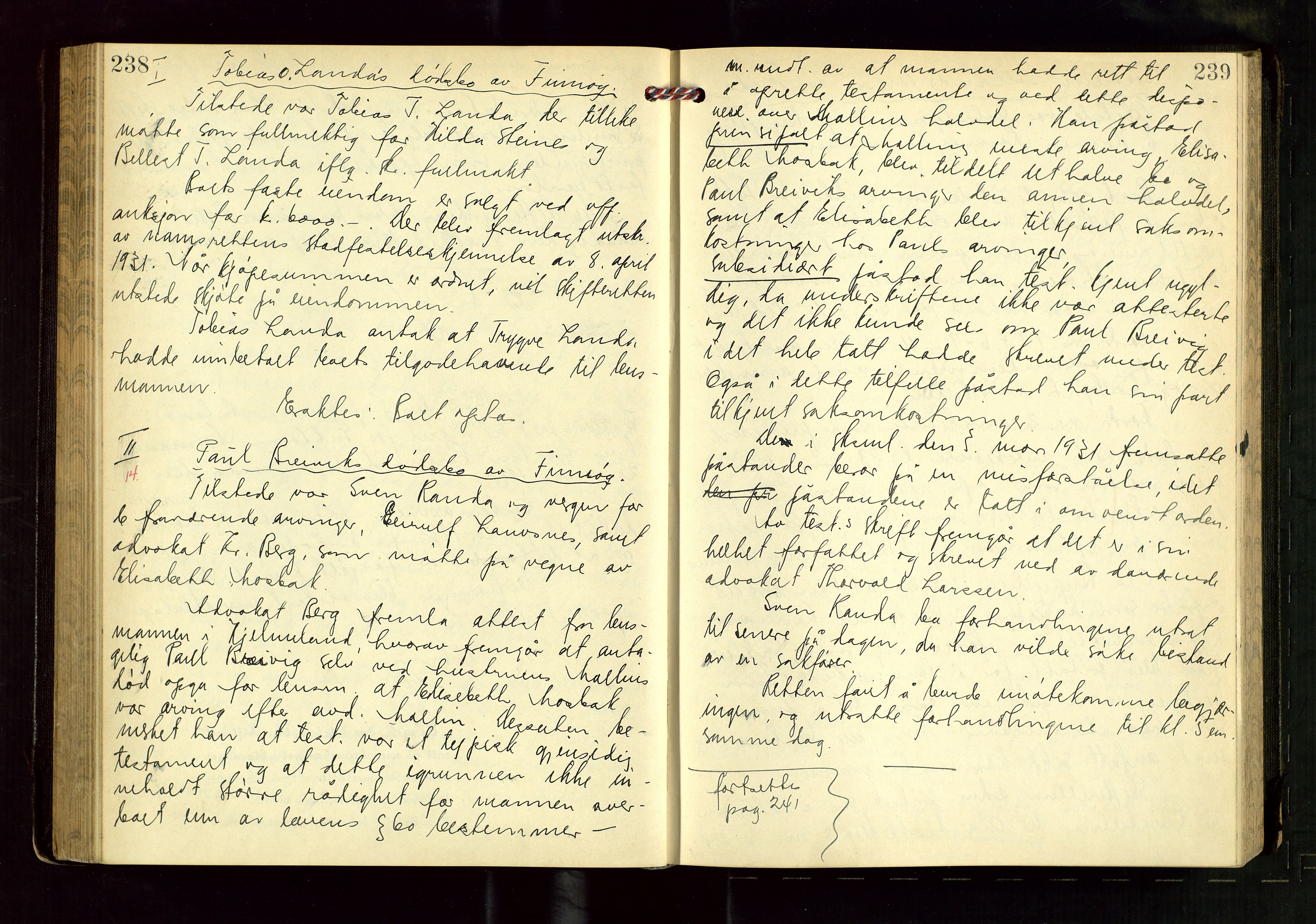 Ryfylke tingrett, AV/SAST-A-100055/001/IV/IVF/L0020: Skifteforhandlingsprotokoll, 1931-1933, s. 238-239