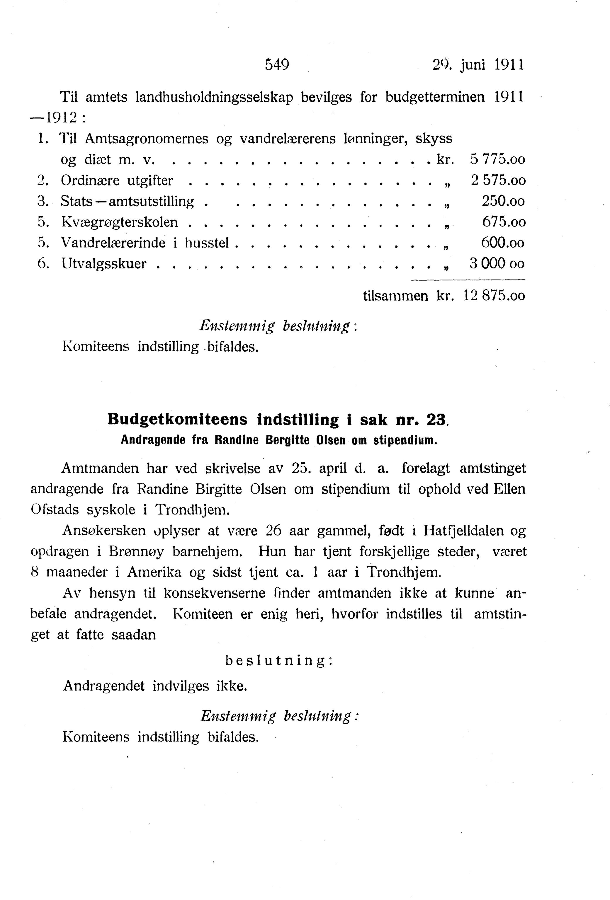 Nordland Fylkeskommune. Fylkestinget, AIN/NFK-17/176/A/Ac/L0034: Fylkestingsforhandlinger 1911, 1911