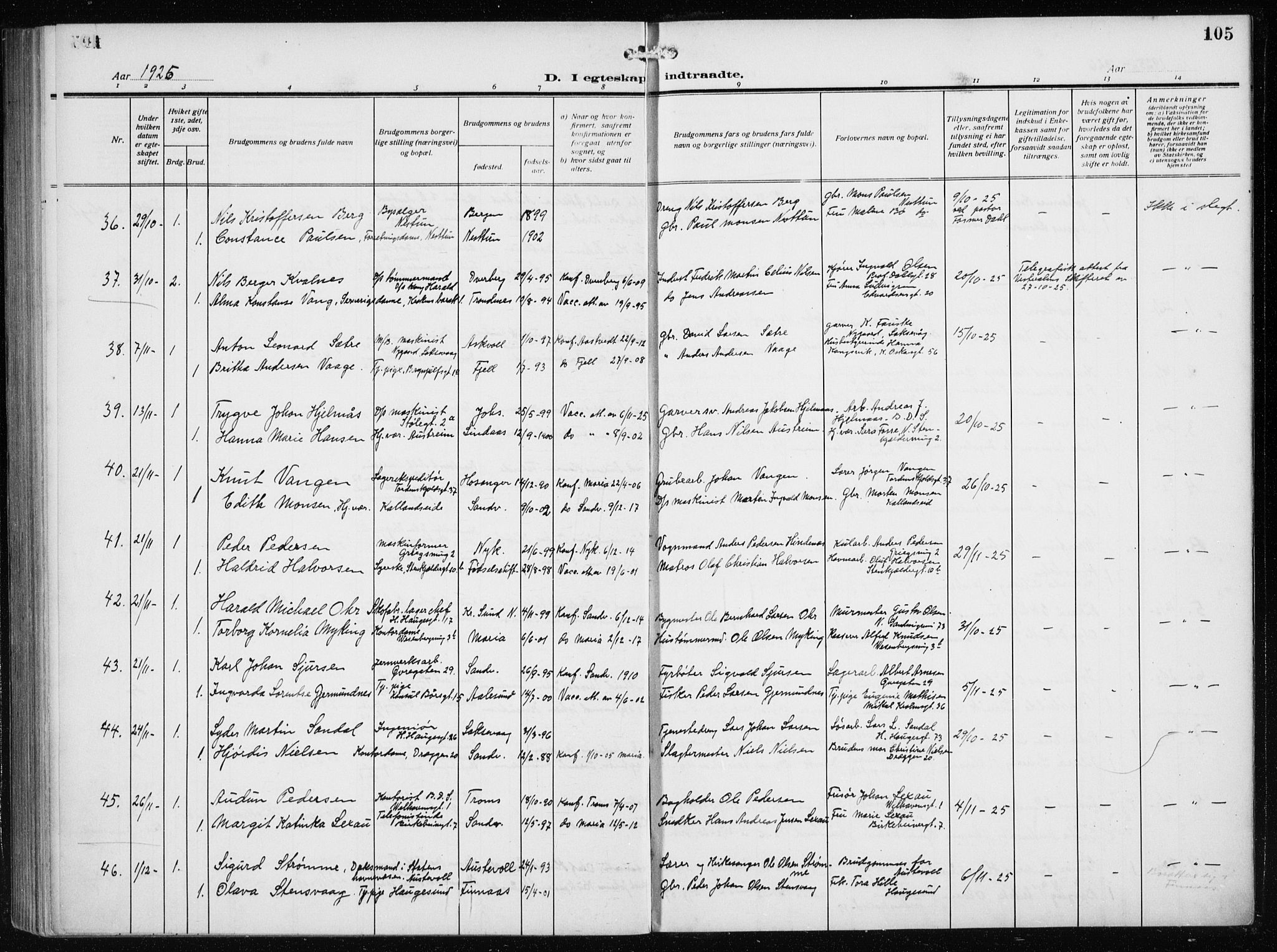 Mariakirken Sokneprestembete, AV/SAB-A-76901/H/Haa/L0015: Ministerialbok nr. C 3, 1913-1927, s. 105