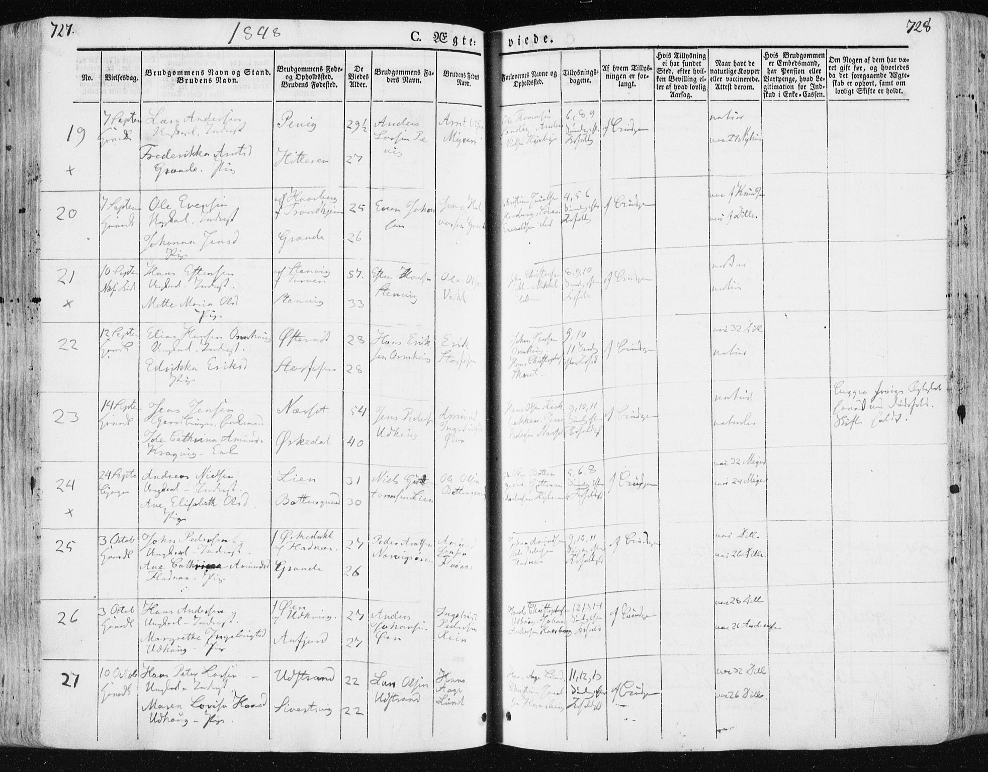 Ministerialprotokoller, klokkerbøker og fødselsregistre - Sør-Trøndelag, SAT/A-1456/659/L0736: Ministerialbok nr. 659A06, 1842-1856, s. 727-728