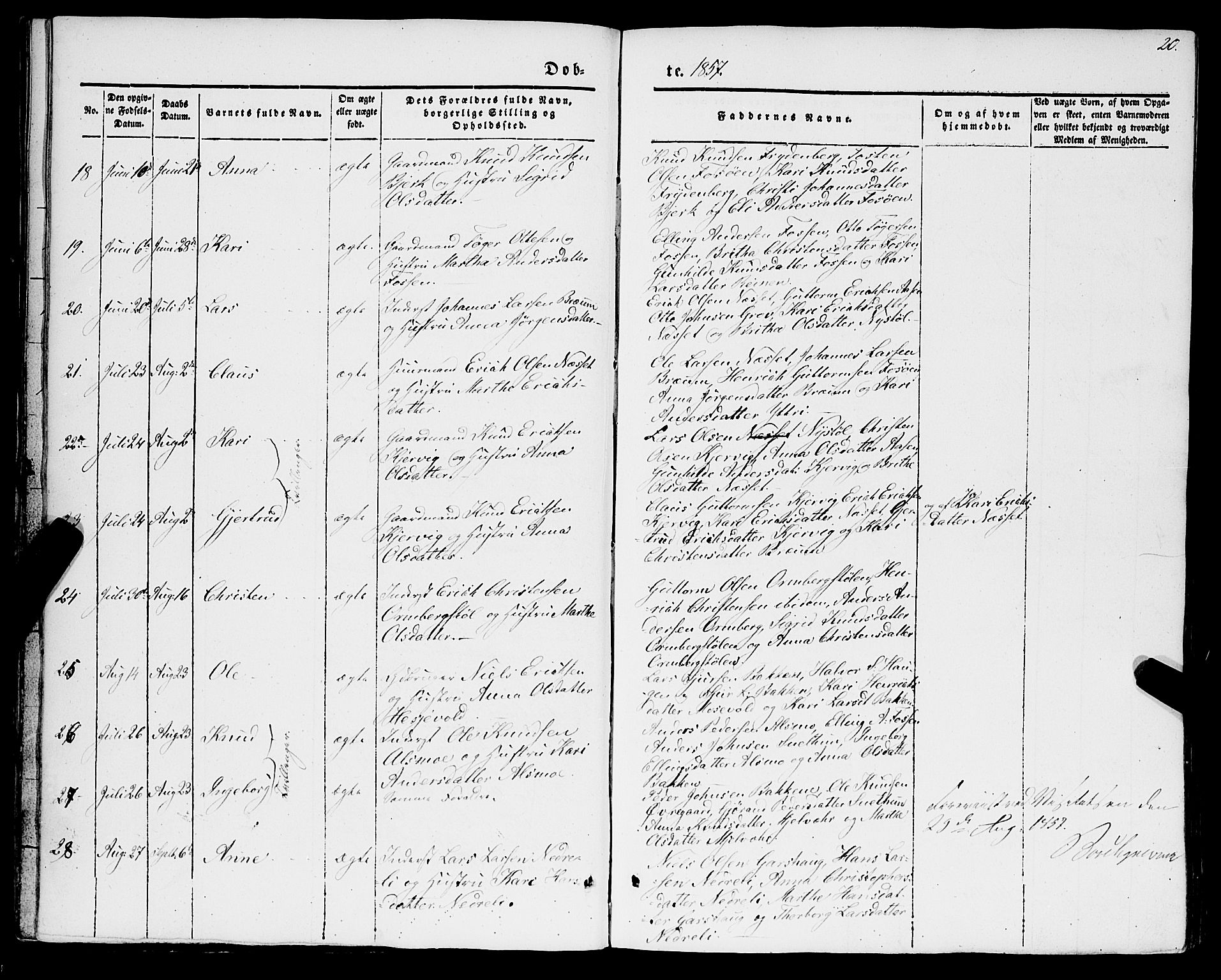 Jostedal sokneprestembete, AV/SAB-A-80601/H/Haa/Haaa/L0005: Ministerialbok nr. A 5, 1849-1877, s. 20