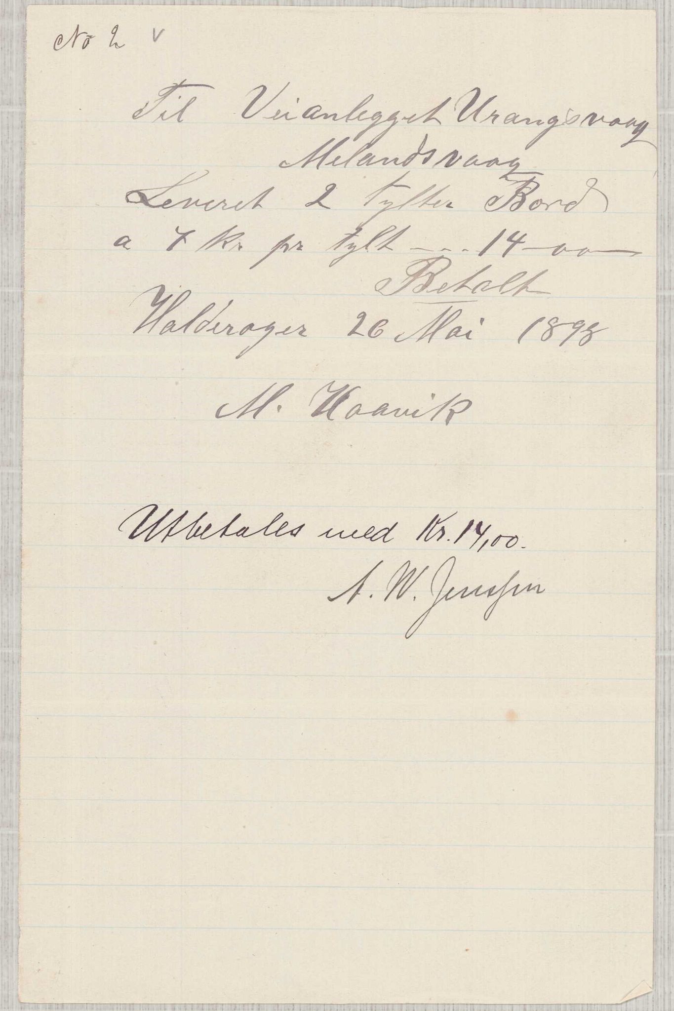 Finnaas kommune. Formannskapet, IKAH/1218a-021/E/Ea/L0002/0001: Rekneskap for veganlegg / Rekneskap for veganlegget Urangsvåg - Mælandsvåg, 1898-1900, s. 61