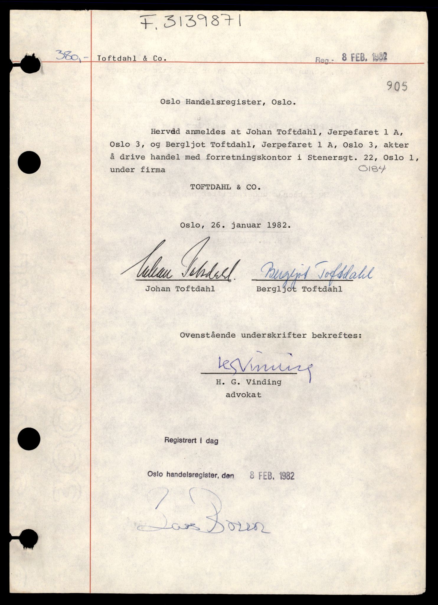 Oslo byfogd, Handelsregisteret, SAT/A-10867/G/Gb/Gba/L0039: Enkeltmannsforetak, Tof-Tø, 1944-1990