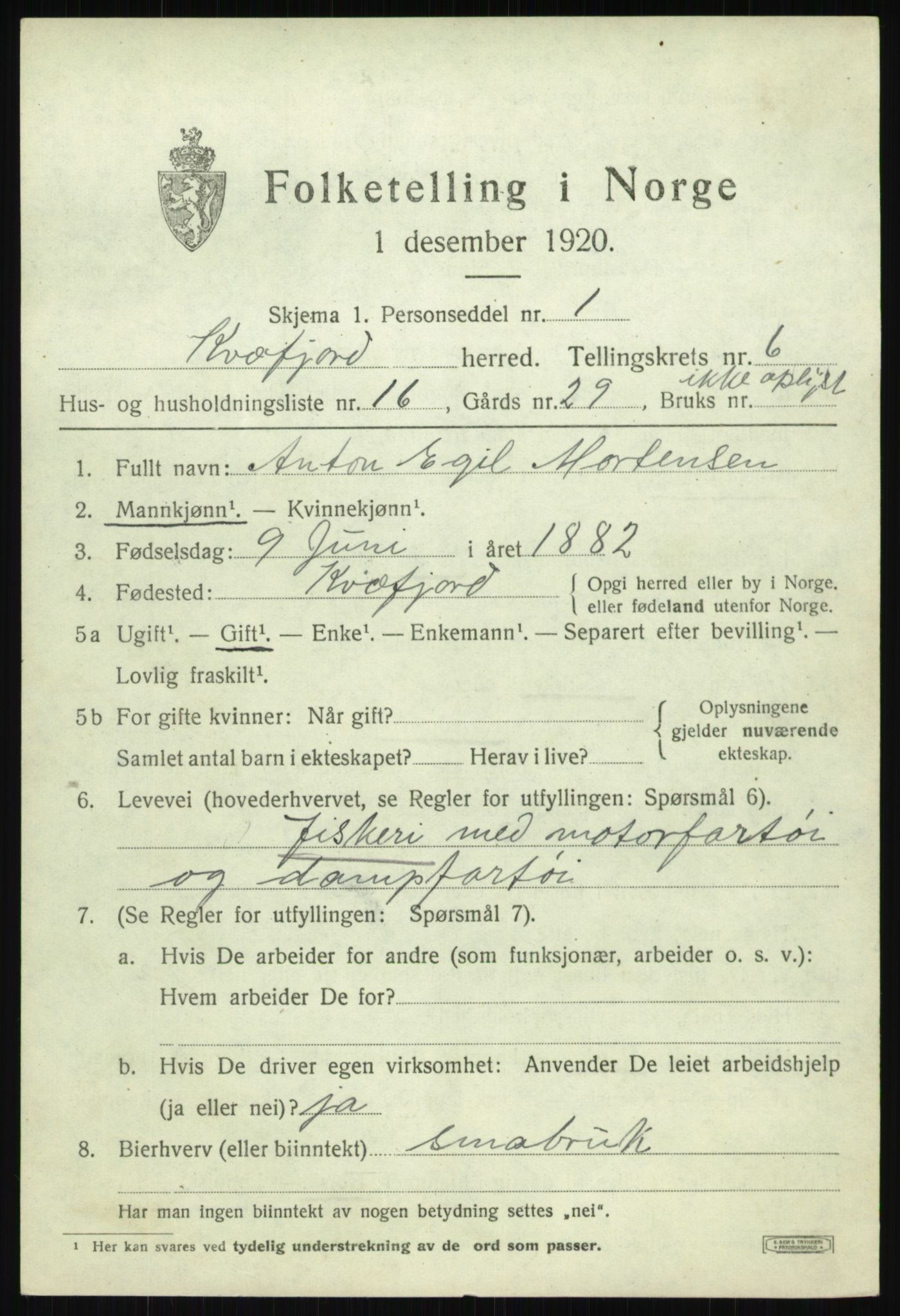 SATØ, Folketelling 1920 for 1911 Kvæfjord herred, 1920, s. 3327