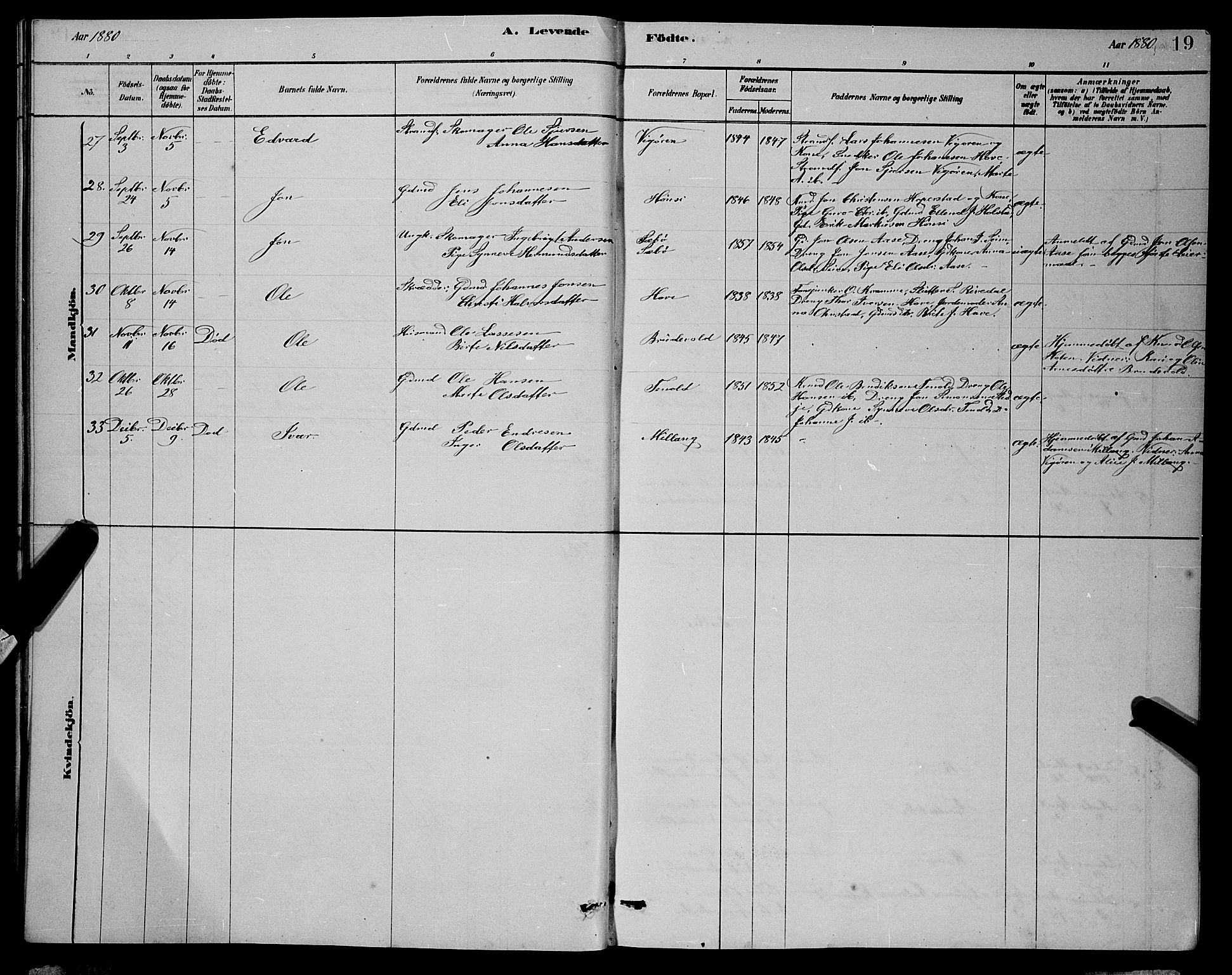 Vik sokneprestembete, AV/SAB-A-81501/H/Hab/Haba/L0003: Klokkerbok nr. A 3, 1878-1894, s. 19