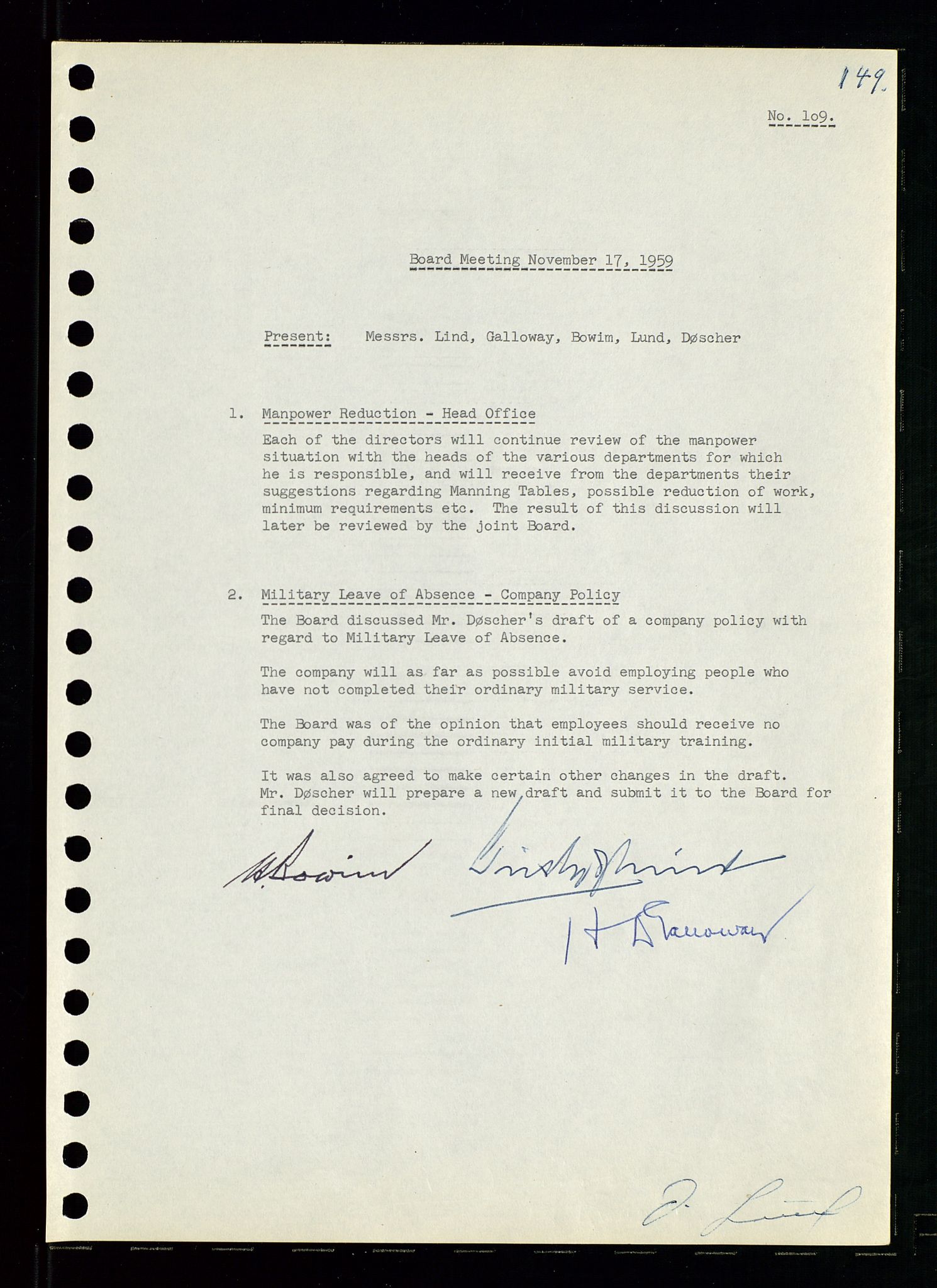 Pa 0982 - Esso Norge A/S, AV/SAST-A-100448/A/Aa/L0001/0001: Den administrerende direksjon Board minutes (styrereferater) / Den administrerende direksjon Board minutes (styrereferater), 1958-1959, s. 149