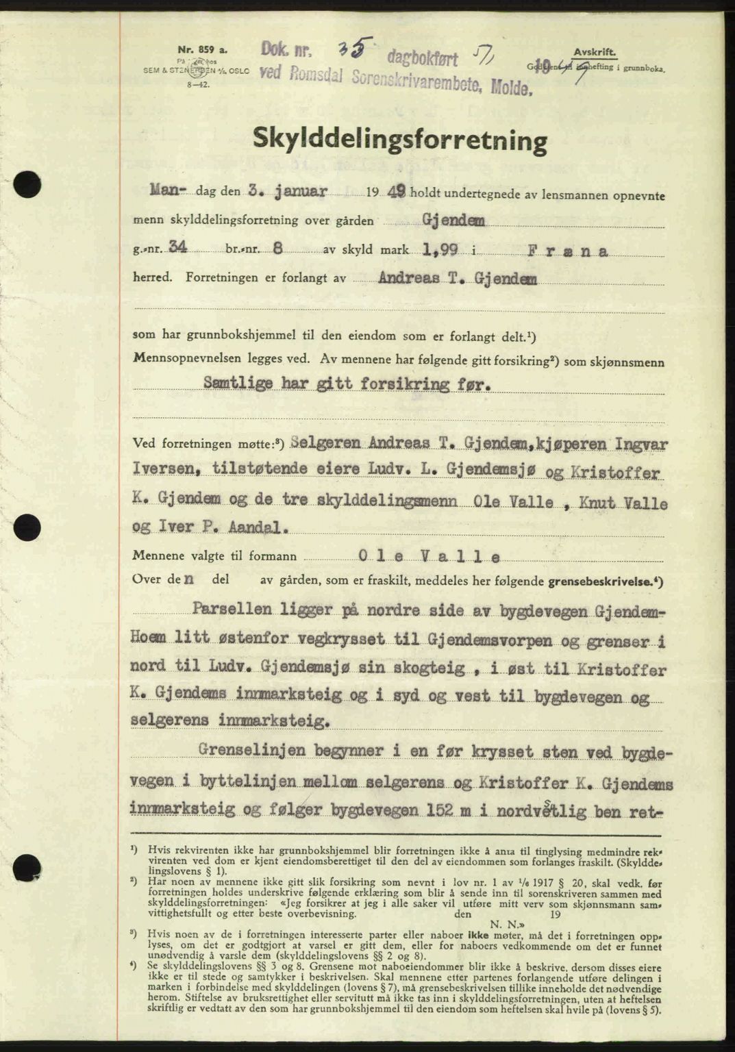 Romsdal sorenskriveri, AV/SAT-A-4149/1/2/2C: Pantebok nr. A28, 1948-1949, Dagboknr: 35/1949