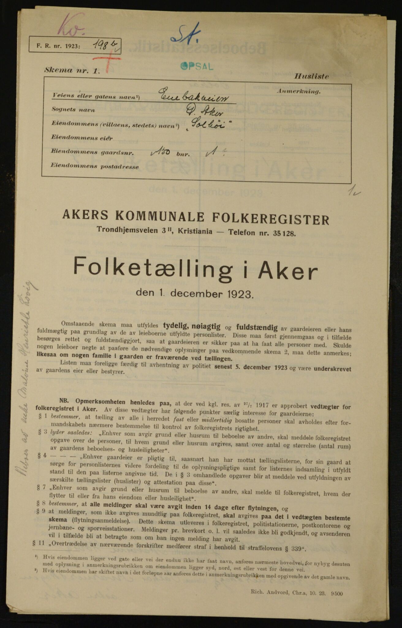 , Kommunal folketelling 1.12.1923 for Aker, 1923, s. 23478