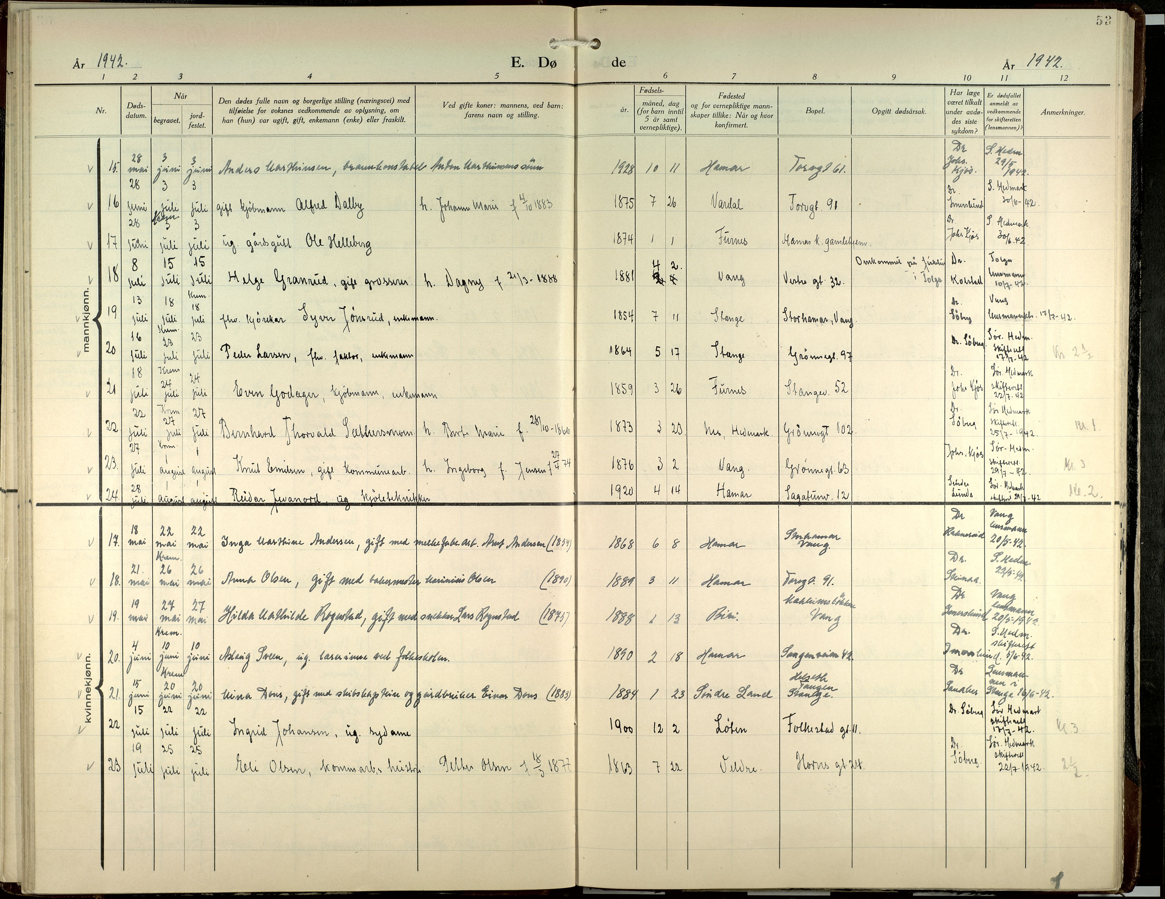 Hamar prestekontor, AV/SAH-DOMPH-002/H/Ha/Haa/L0007: Ministerialbok nr. 7, 1933-1953, s. 53