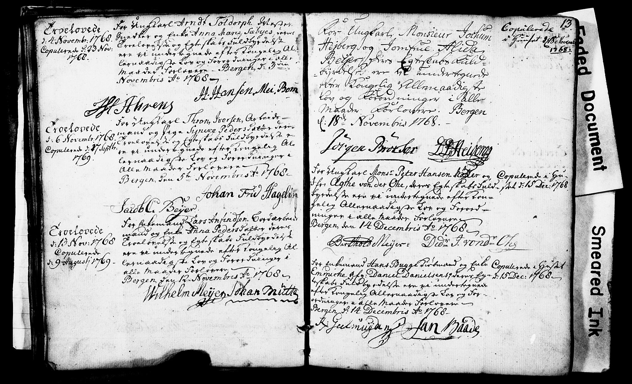 Domkirken sokneprestembete, SAB/A-74801: Forlovererklæringer nr. II.5.1, 1767-1792, s. 13