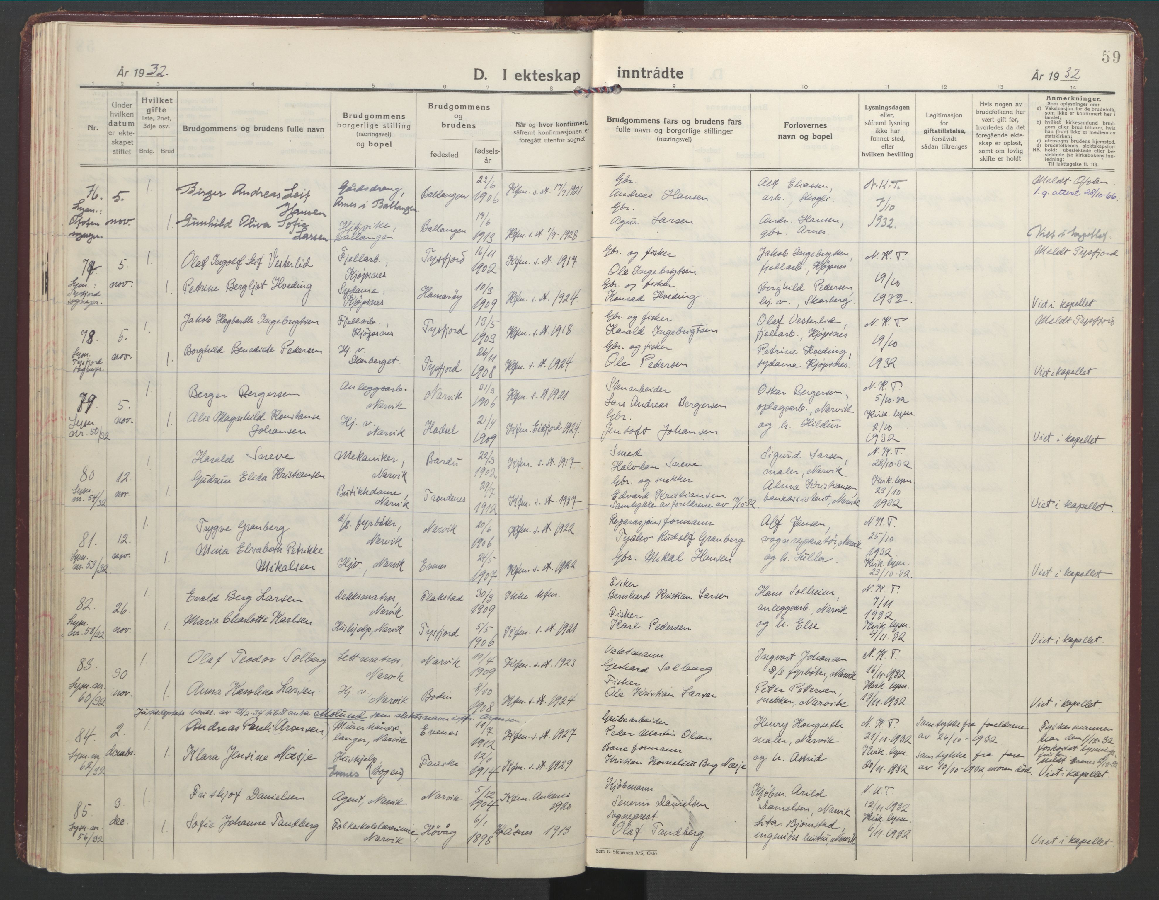 Ministerialprotokoller, klokkerbøker og fødselsregistre - Nordland, AV/SAT-A-1459/871/L1006: Ministerialbok nr. 871A22, 1928-1936, s. 59